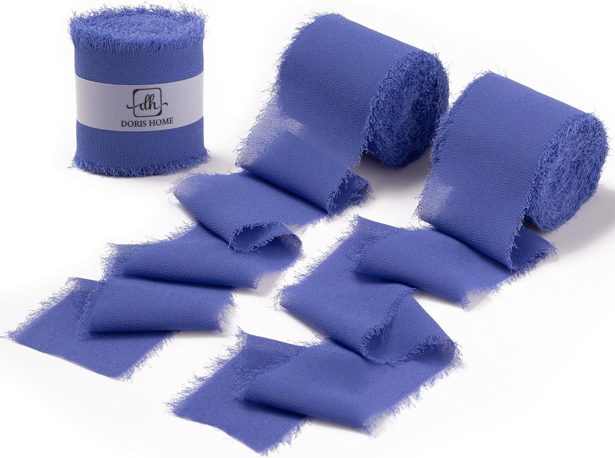 DORIS HOME Electric Blue Chiffon Ribbon for Flower Bouquet, 2" x21Yd Fabric Ribbon for Gift
