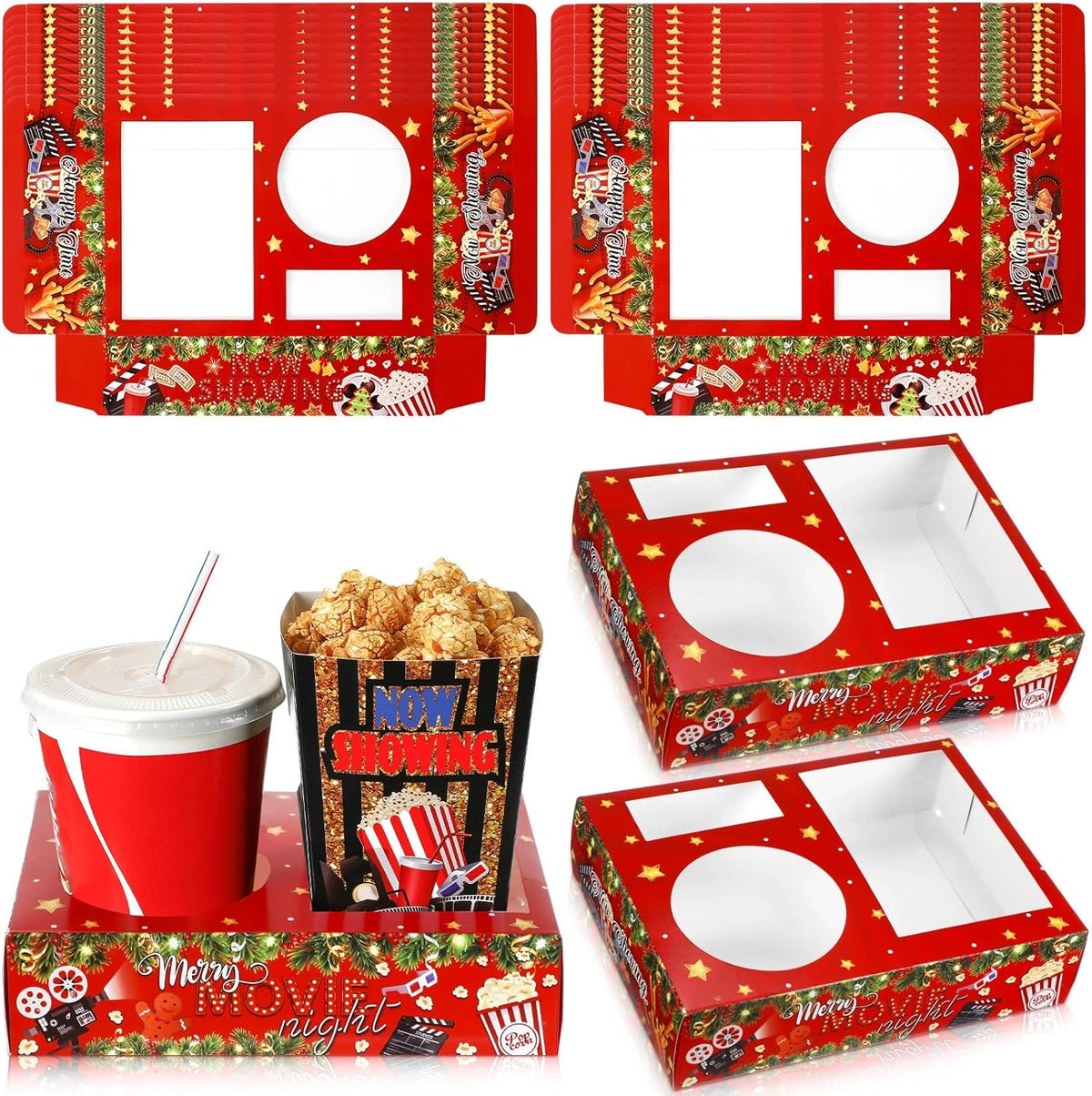 Faccito 36 Pcs Movie Night Snack Trays Movie Theater Snack Boxes Night Supply Disposable Paper