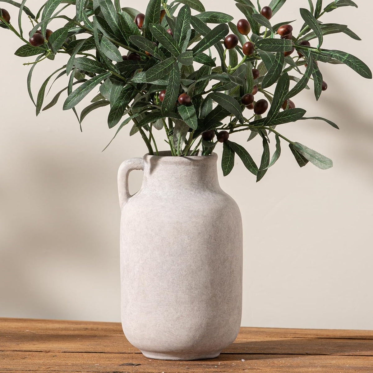 Ceramic Flower Vase Home Decor - 9.7 inch Large White Rustic Table Flowers Vases Living Room