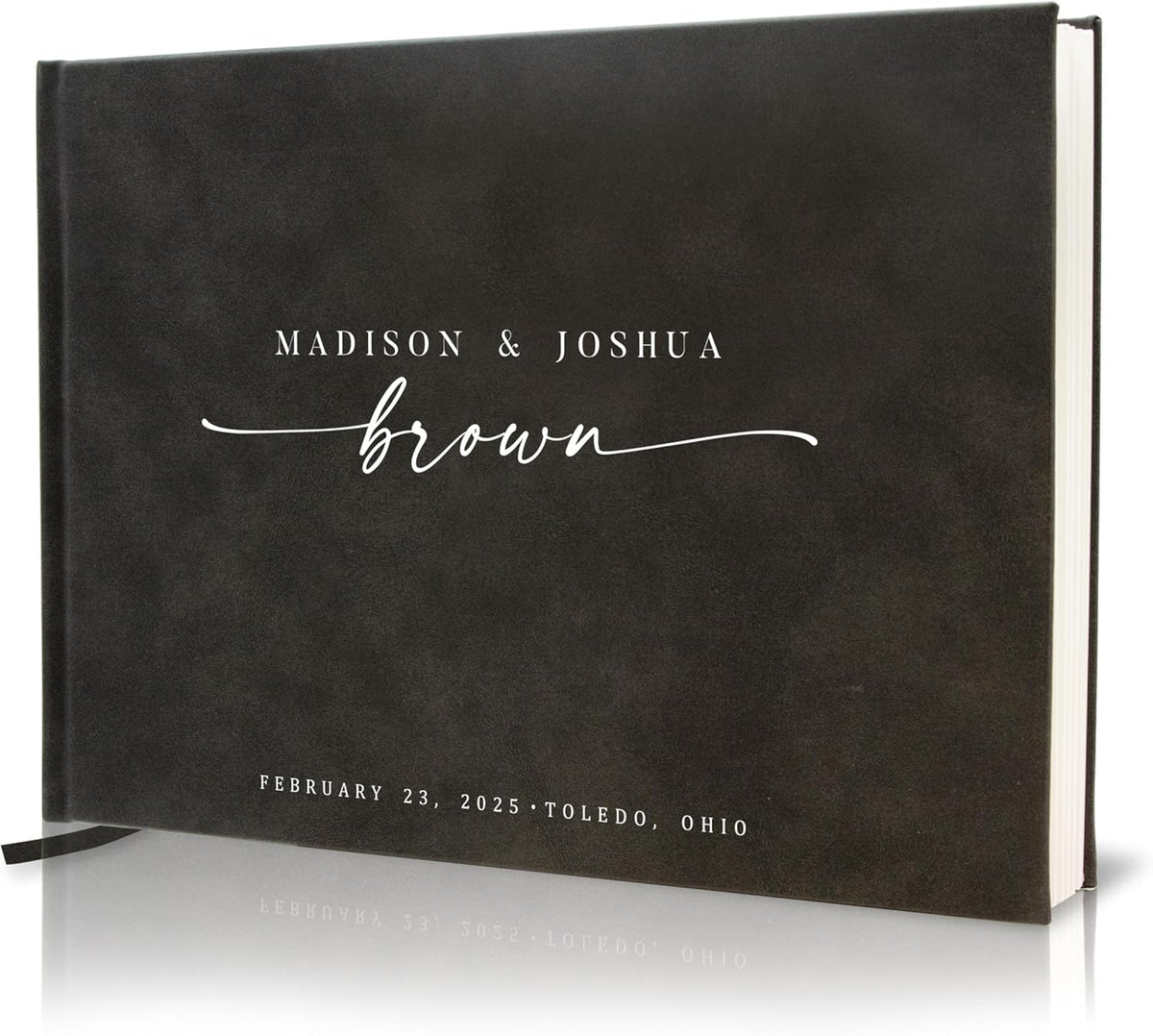 Personalized Guest Book - 11.5" x 8.5" Custom Bride & Groom Names with Bookmark and Hard Cover 140