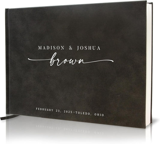 Personalized Guest Book - 11.5" x 8.5" Custom Bride & Groom Names with Bookmark and Hard Cover 140