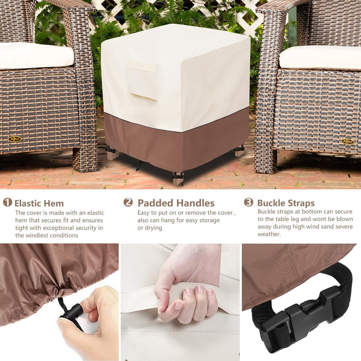 okcool Patio Wicker Side Table Cover,Waterproof Square Patio Small Side Table Cover,Suitable for