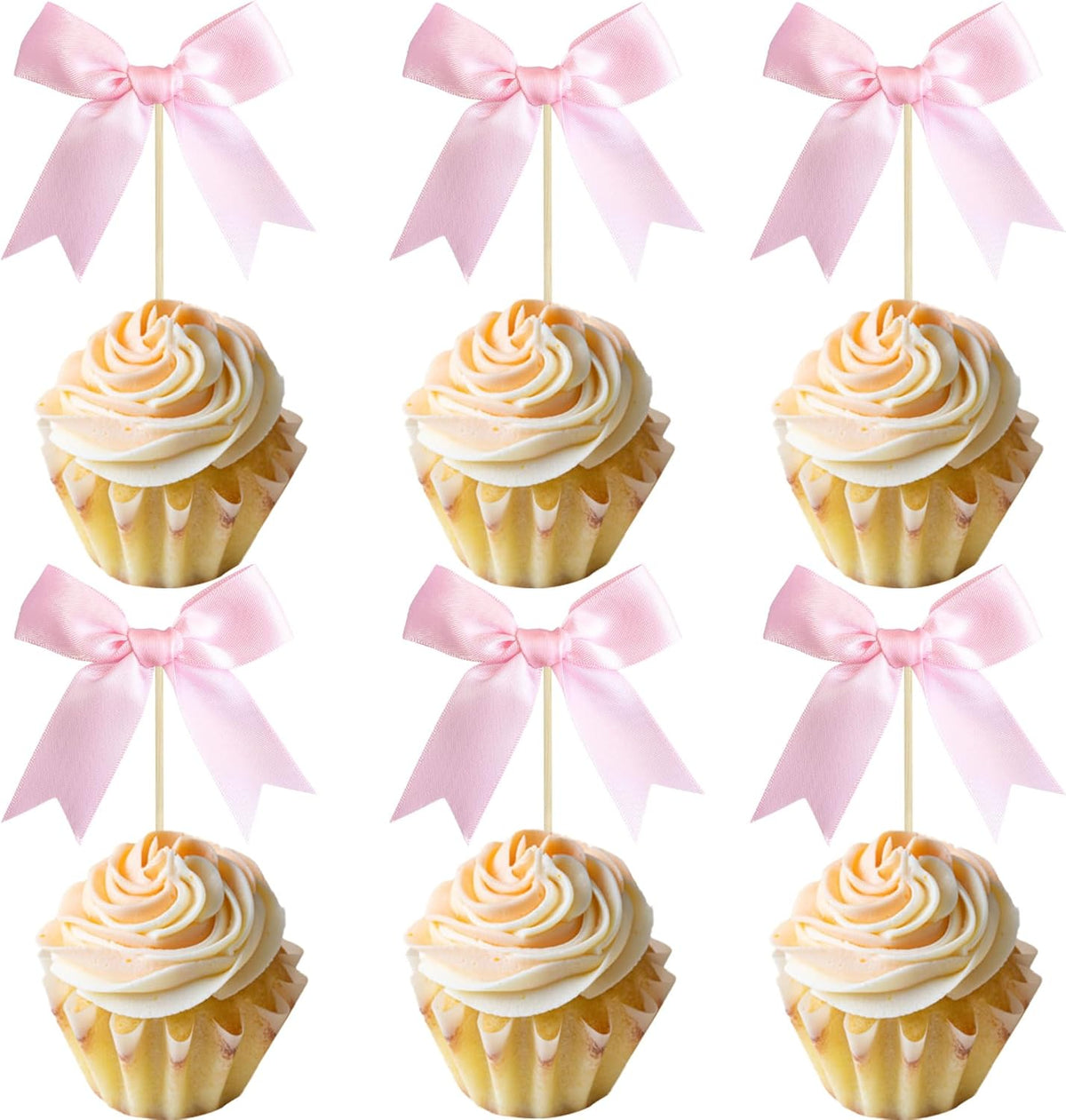 Gyufise 24Pcs Bow Cupcake Toppers Coquette Bow Girls Birthday Cake Decorations Bowknot Cake Toppers