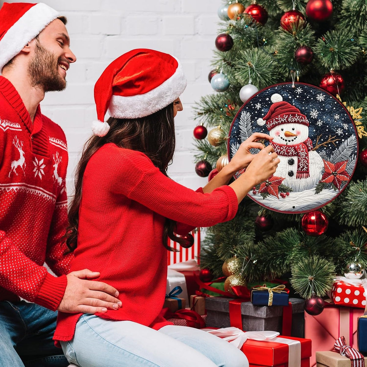 Round Christmas Snowman Decor Metal Tin Sign for Door Hanging Sign for Home Bars Clubs Cafes 12 *