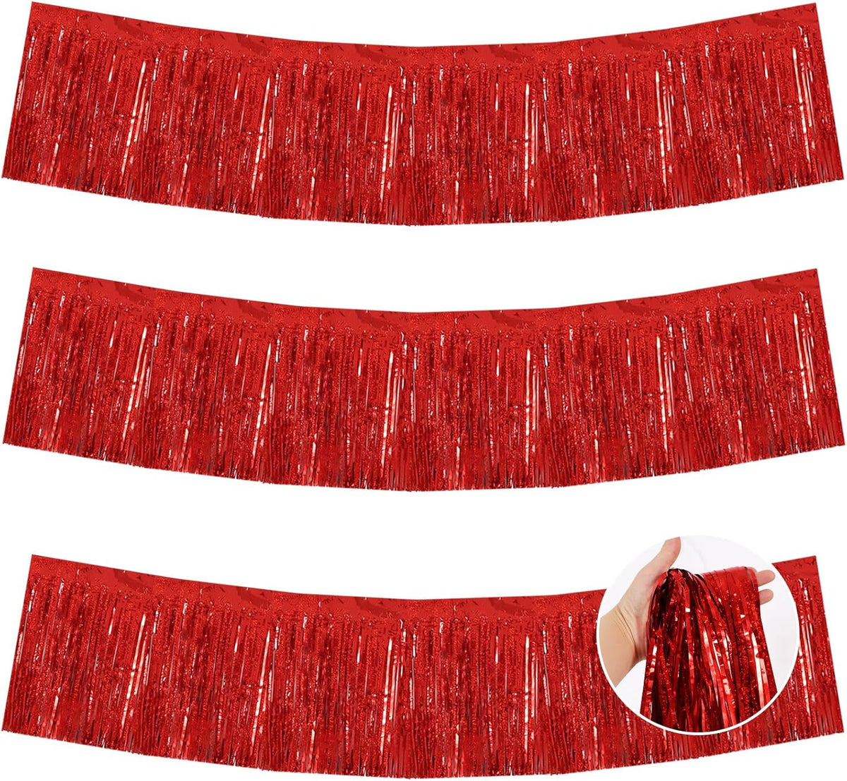 BEISHIDA 3 Packs Metallic Foil Fringe Garland Laser Red Wall Hanging Tinsel Fringe Banners for Car