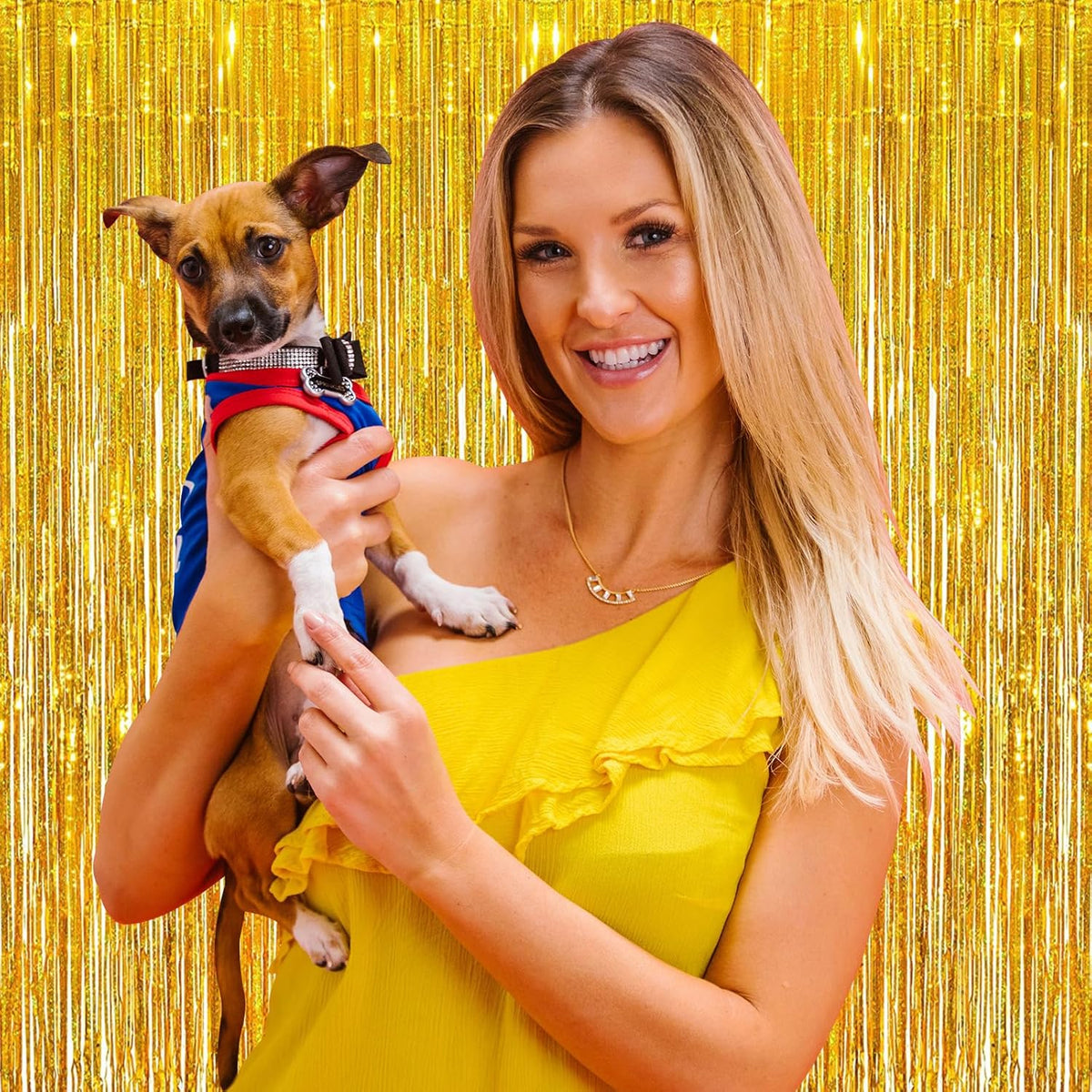 10 Pack Gold Backdrop Curtain 3.2ft x 8.2ft Metallic Tinsel Foil Fringe Curtains Photo Booth