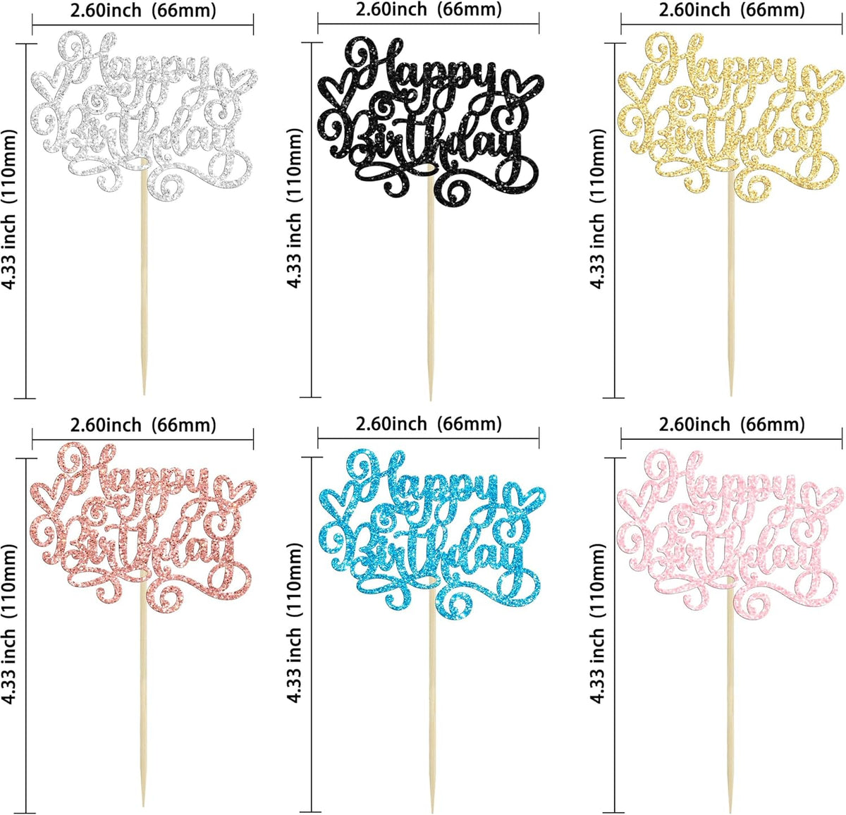 Gyufise 24Pcs Happy Birthday Cupcake Toppers Glitter Happy Birthday Cupcake Picks for Celebrating