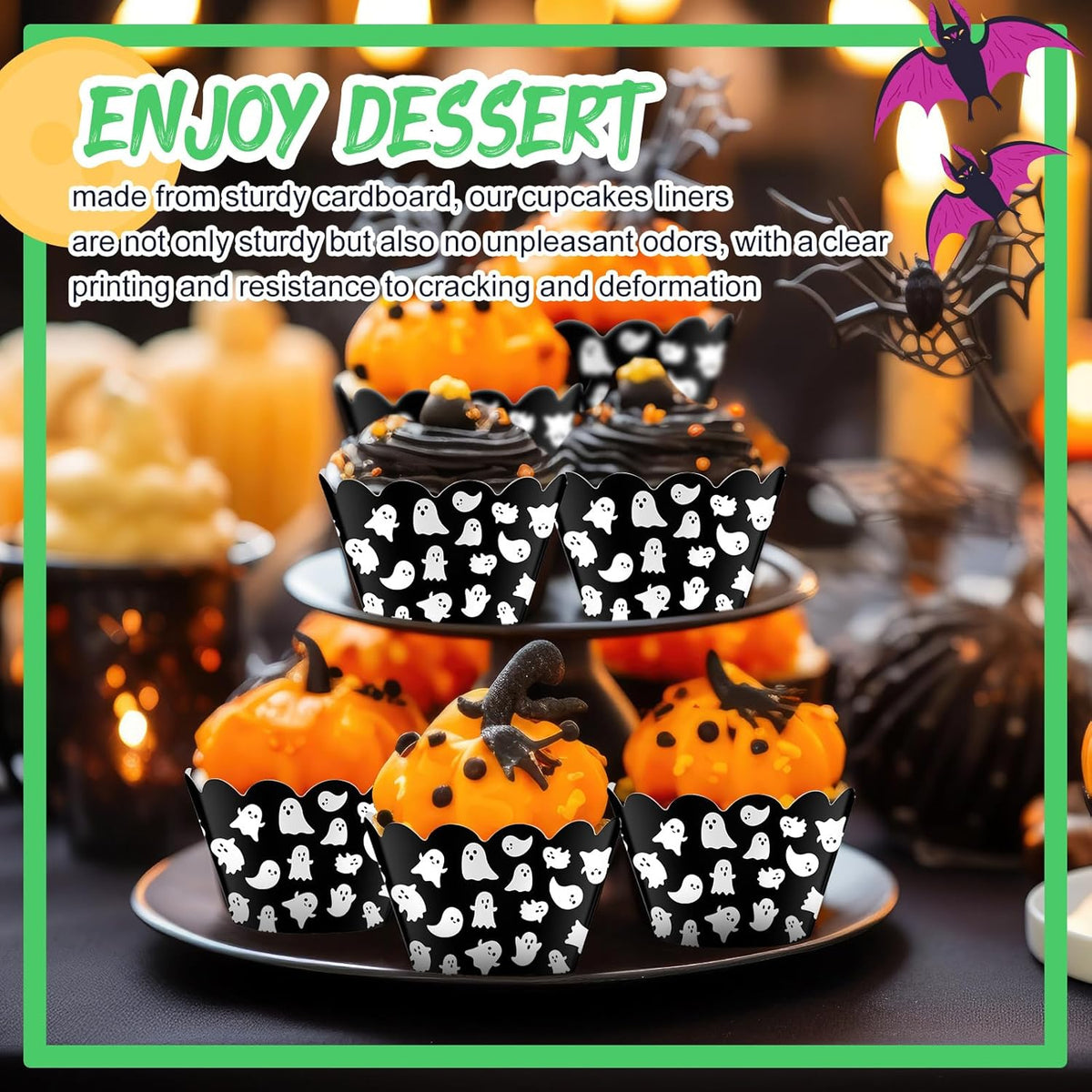 Domensi 100 Pcs Halloween Ghost Cupcake Wrappers Cupcake Liners Ghost Baking Cups Baking Liners for