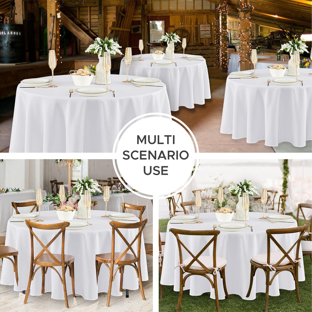 Fitable 8 Pack Round Tablecloths: Stain Resistant Wrinkle Free Circle Table Clothes, Washable