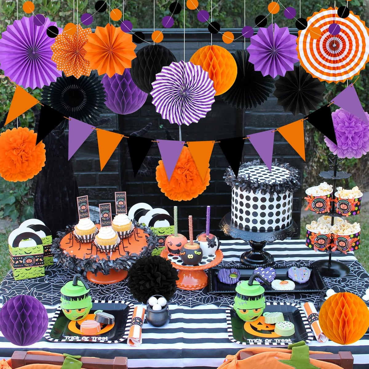 Halloween Party Decorations Paper Fans, Graduation Season Hanging Glitter Triangle Flags Banner