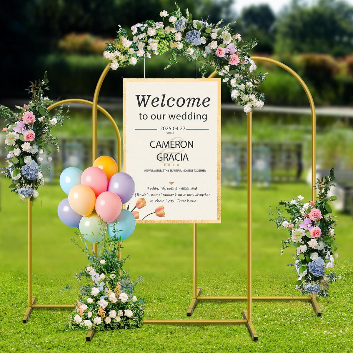 Metal Arch Backdrop Stand, Set of 3 (4/5/6 ft) Wedding Arched Frame with 12 Ground Nails, Stable
