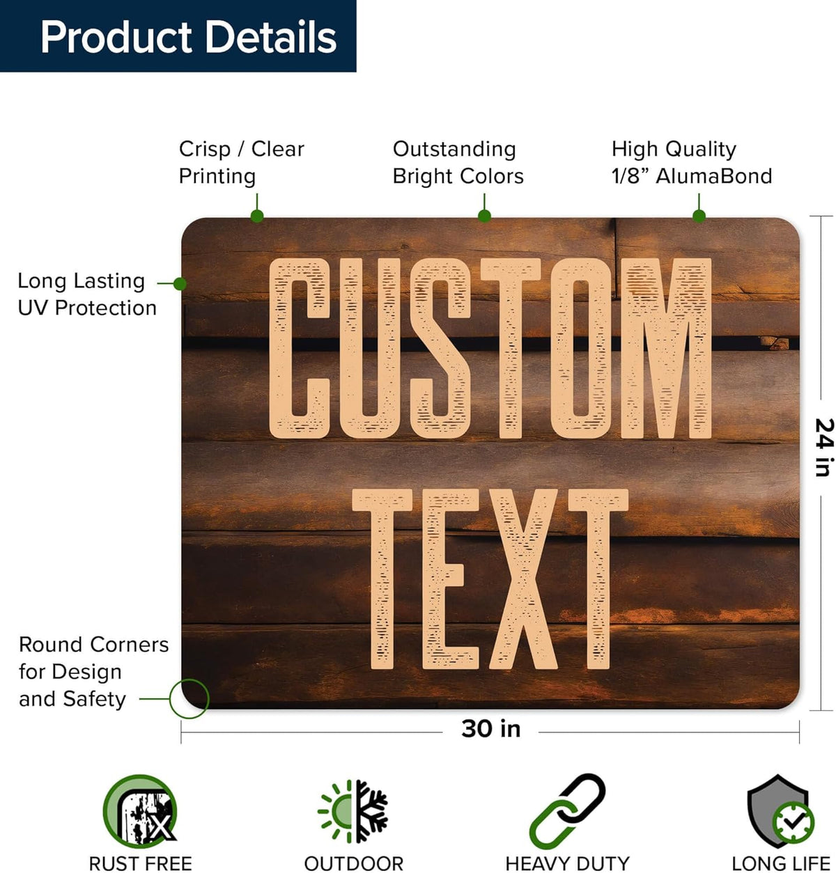Custom Sign, Custom Street Sign, 11 Font Colors, 13 Font Styles, 4 Hole Options, 22 Sizes, 24x30