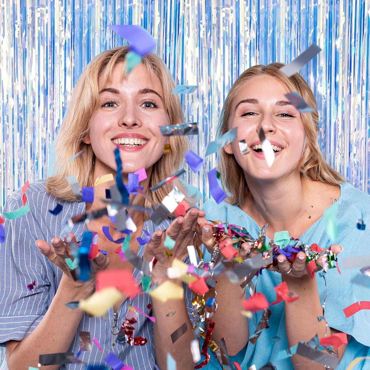 10 Pack Foil Curtain Backdrop Iridescent Metallic Tinsel Foil Fringe Curtains Photo Booth Props for