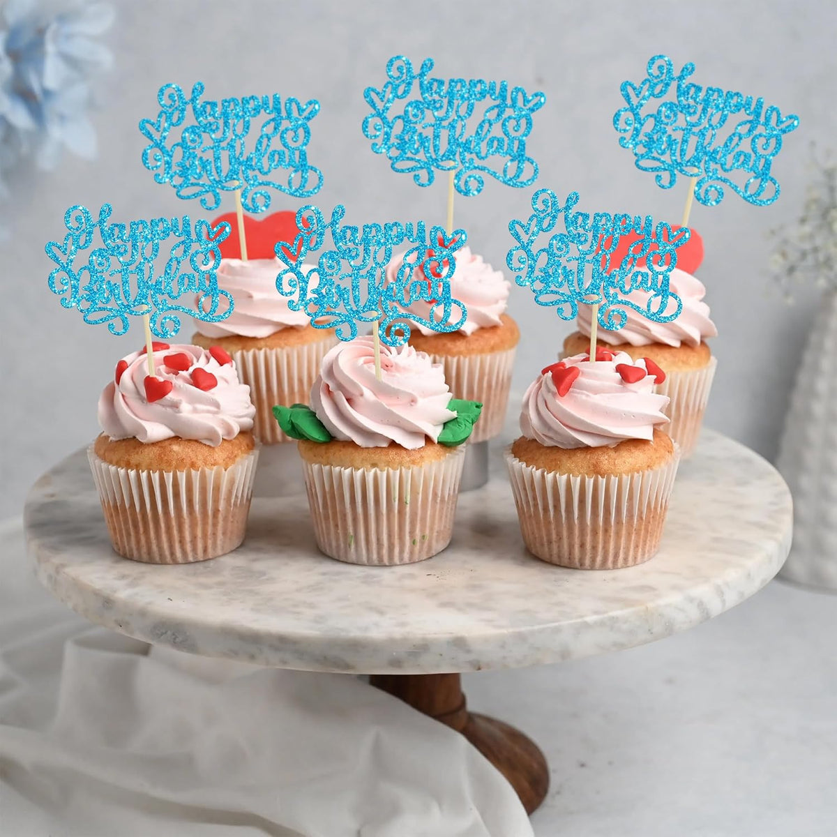 Gyufise 24Pcs Happy Birthday Cupcake Toppers Glitter Happy Birthday Cupcake Picks for Celebrating