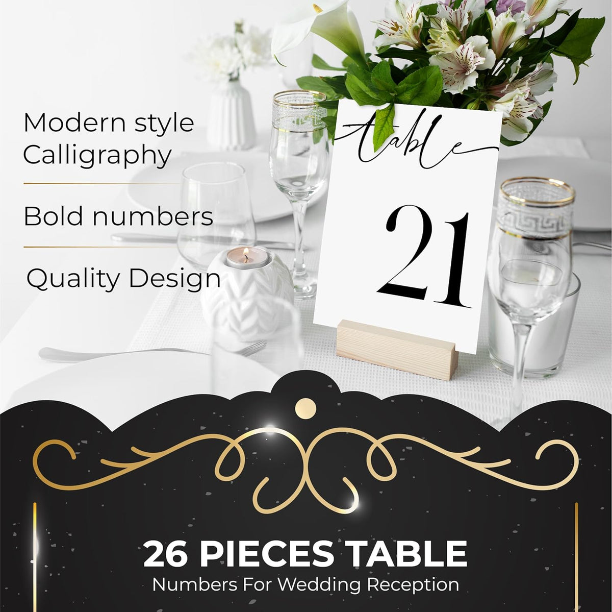 26 Pieces Table Numbers for Wedding Reception, Table Number 1-25 with Head Table Card, Double Sided