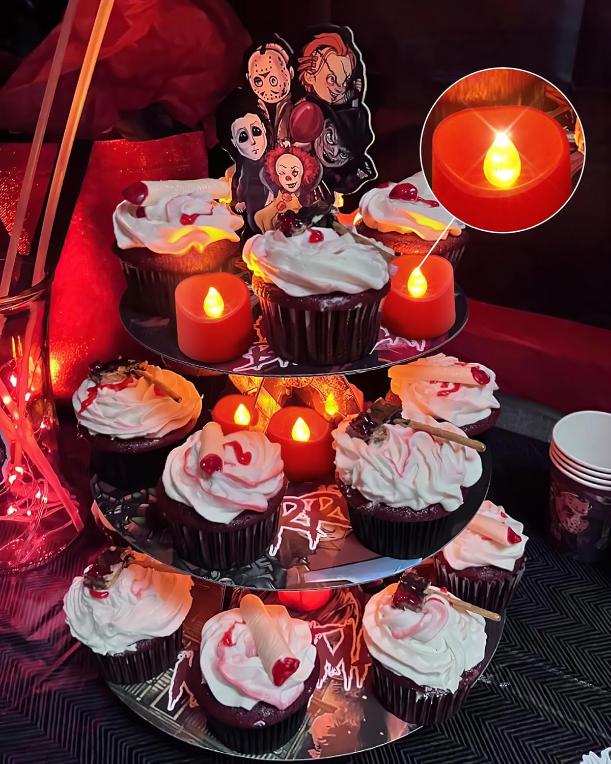 Homemory Red Tea Lights Candles Battery Operated, 200+Hour Flameless Flickering Fake Electric LED