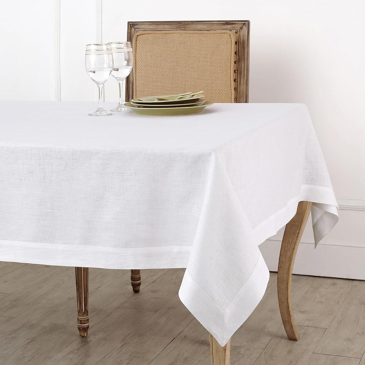 Solino Home Linen White Tablecloth 60 x 132 Inch - 100% Pure Linen Rectangular Tablecloth - Machine