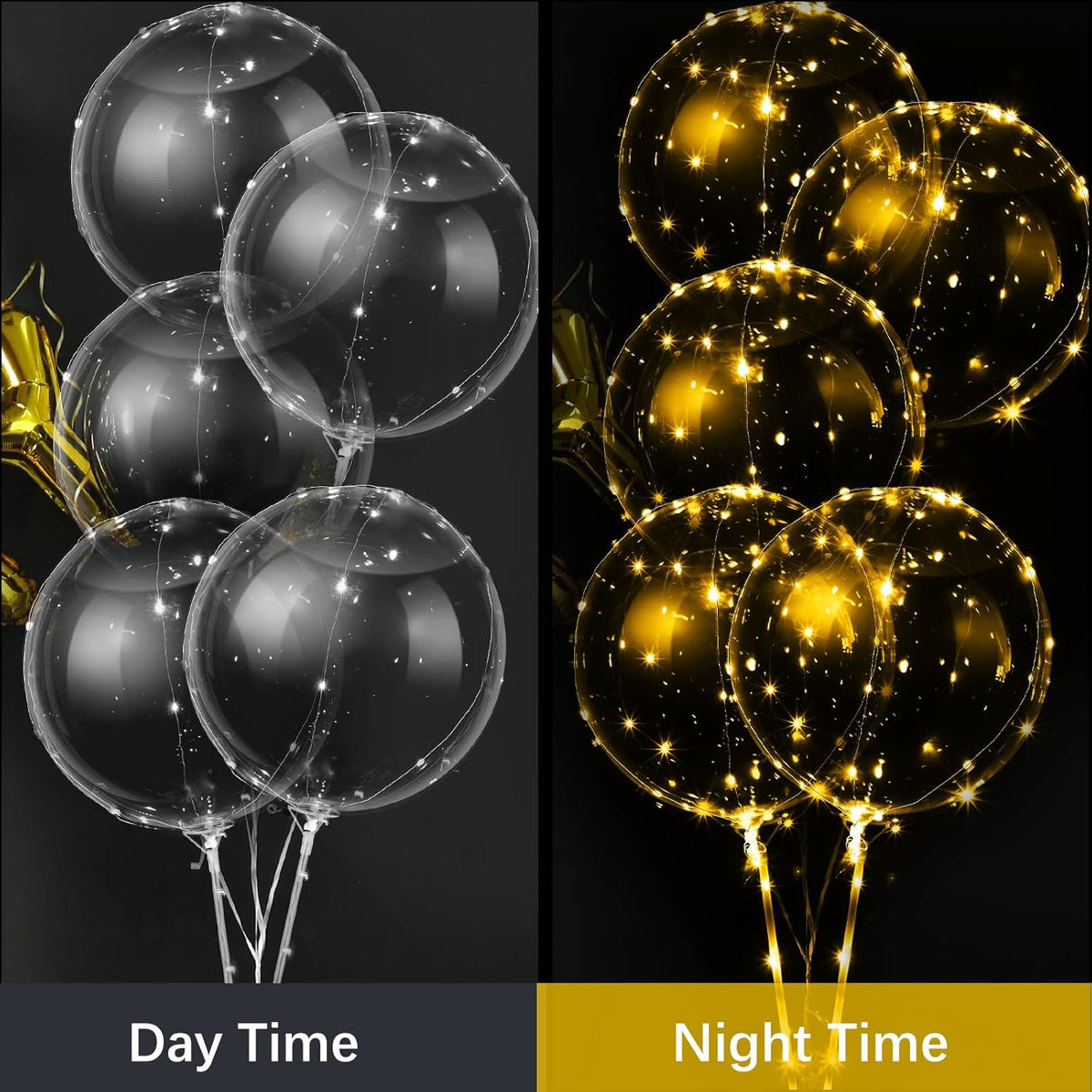 Vinsot 30 Pack LED Bobo Balloons Light Up Balloons Clear Helium Bubble Bobo Glow with String Lights