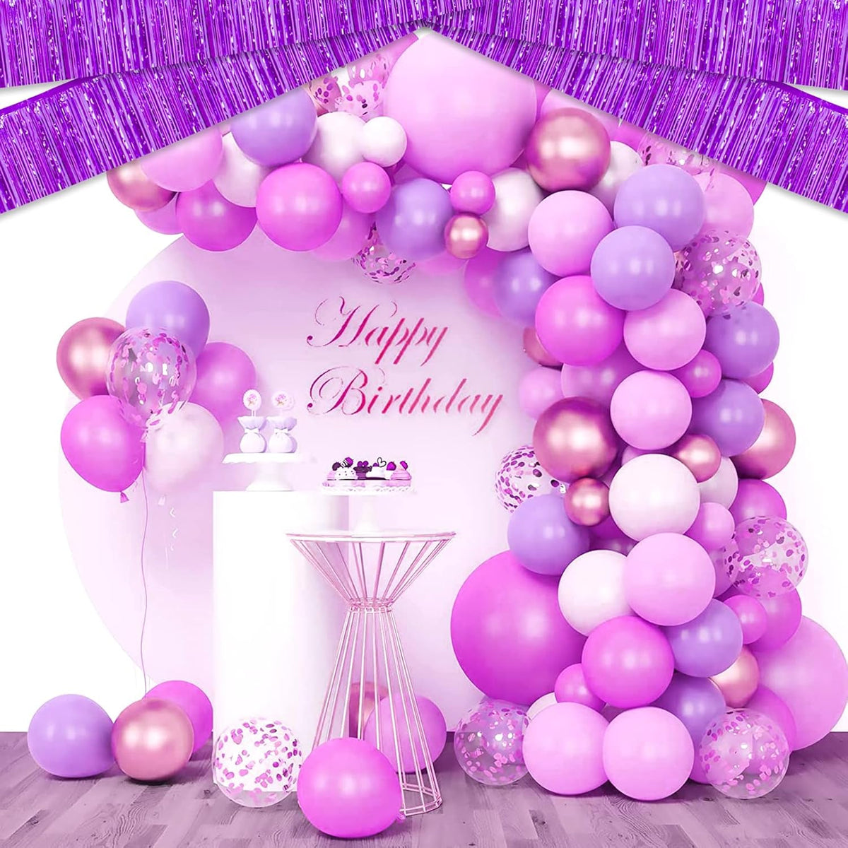 4 Pack 10 Feet Purple Foil Fringe Garland Metallic Tinsel Streamers Banner Wall Hanging Curtain