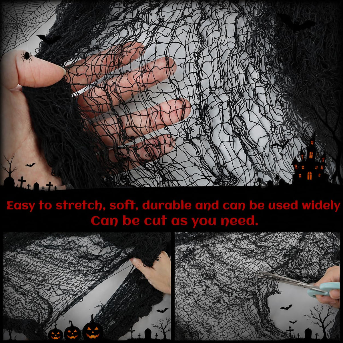 5 Pcs Black Halloween Gauze Creepy Cloth Fabric Tapestry Decor Decorations