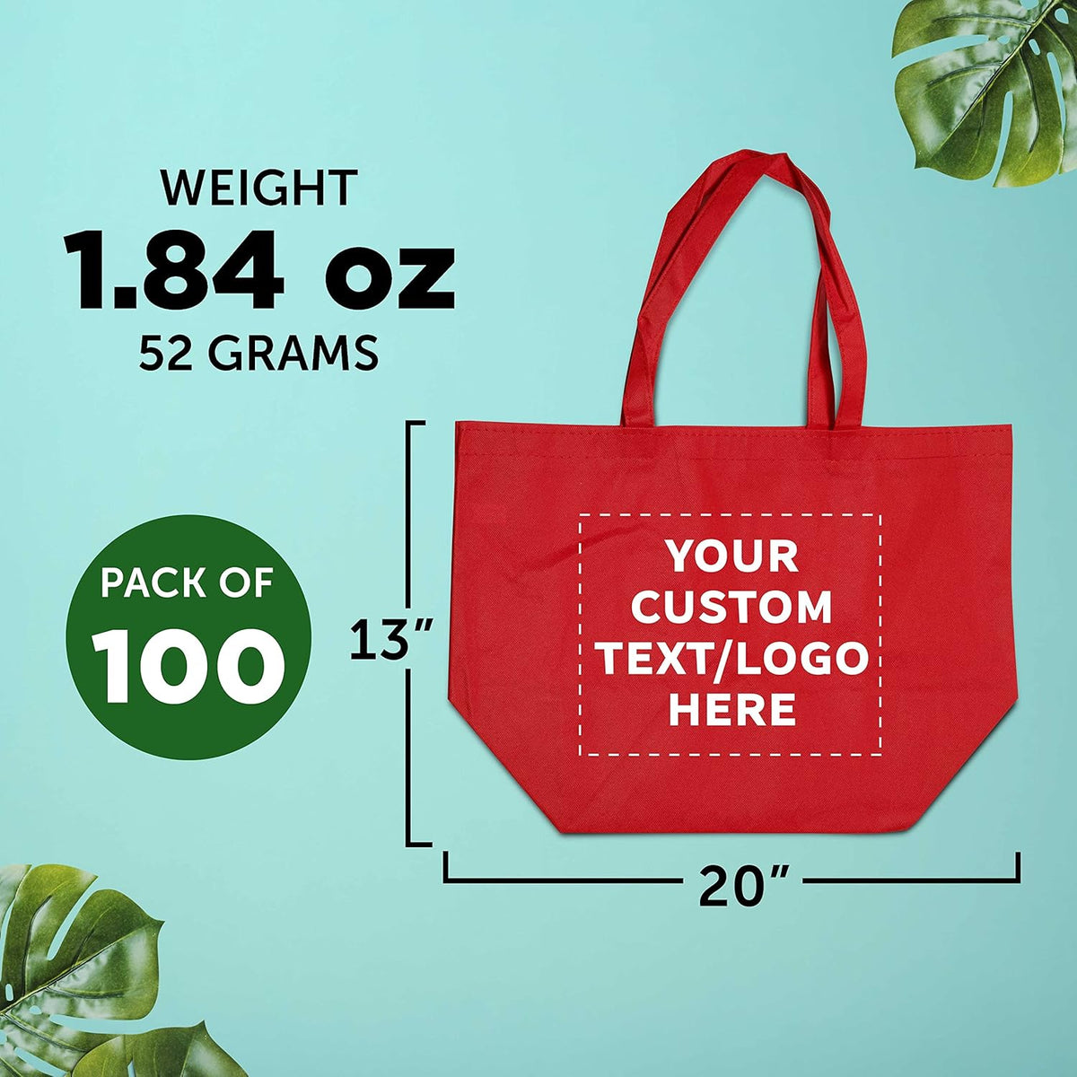 DISCOUNT PROMOS Custom Southern Style Grocery Tote Bags Set of 100 - Personalized Bulk Pack
