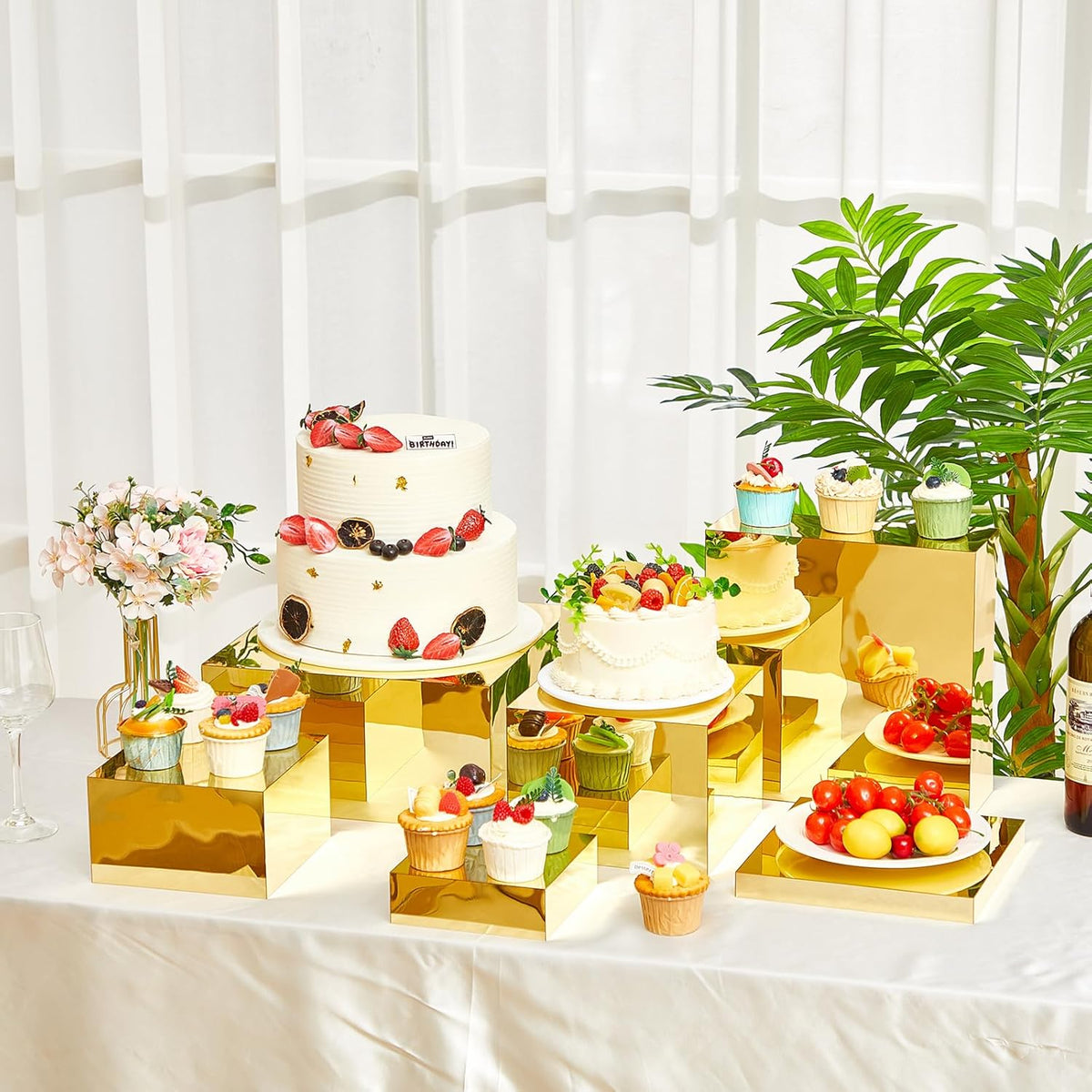 Leinuosen 7 Pcs Large Buffet Risers Set 6" to 12" Acrylic Display Box Catering Dessert Table Riser