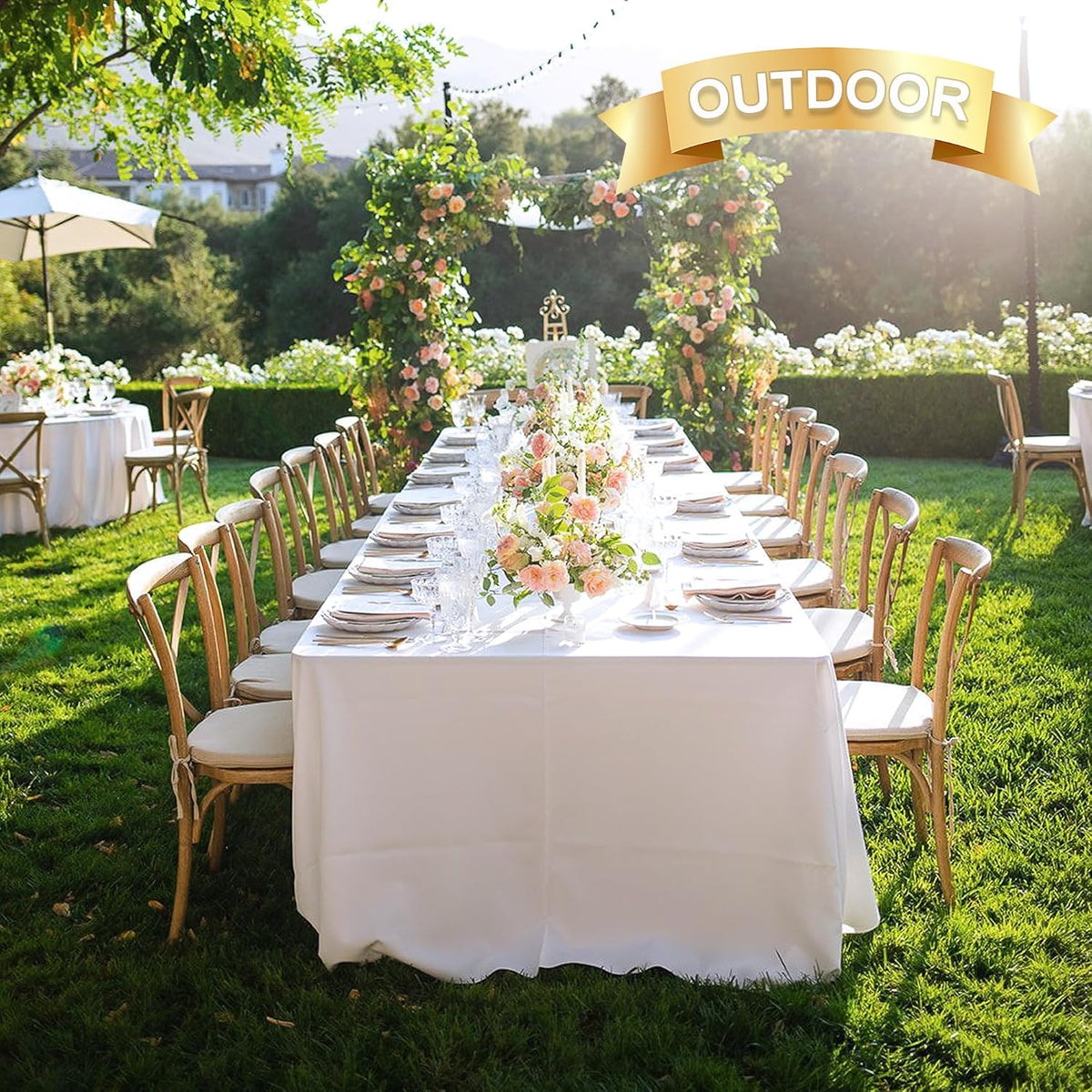 sancua 6 Pack White Tablecloth 90 x 132 Inch - Rectangle Table Cloth for 6 Feet Tables Stain and