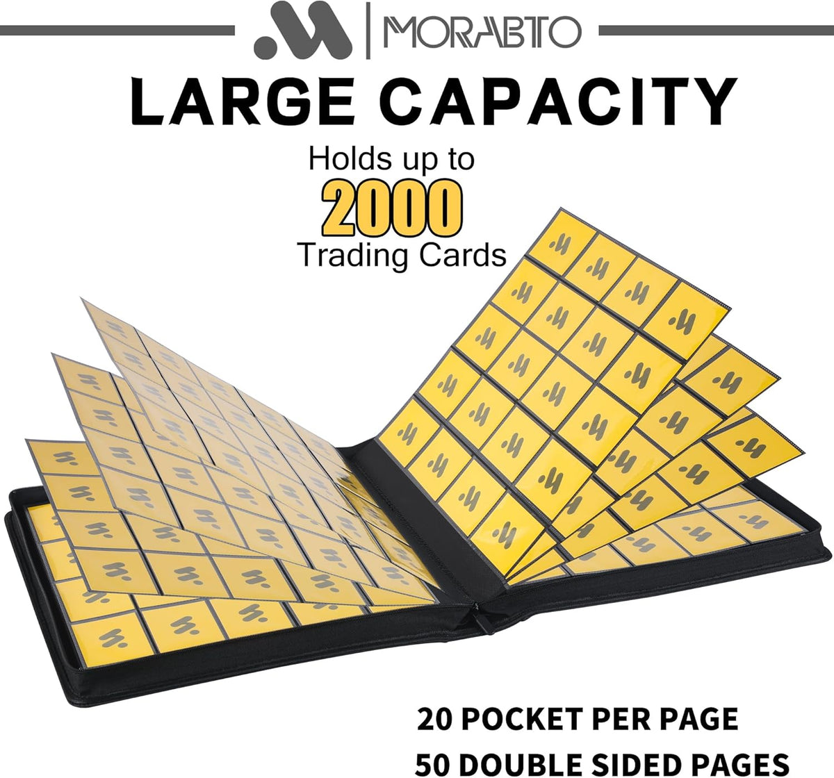 Card Binder 20 Pocket,Trading Card Binder Holds up to 2000 Cards with 50 Sleeves,Zipper Card Holder