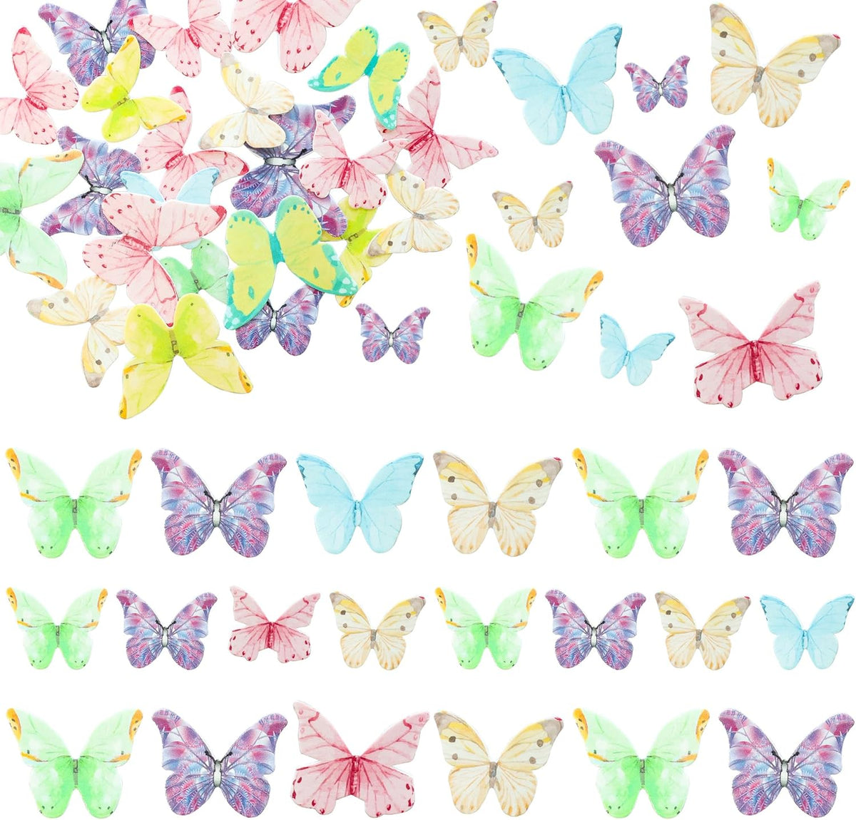 Ephlyn 40Pcs Edible Butterfly Cupcake Toppers 3D Butterfly Cake Picks Mixed Color Cake Decorations