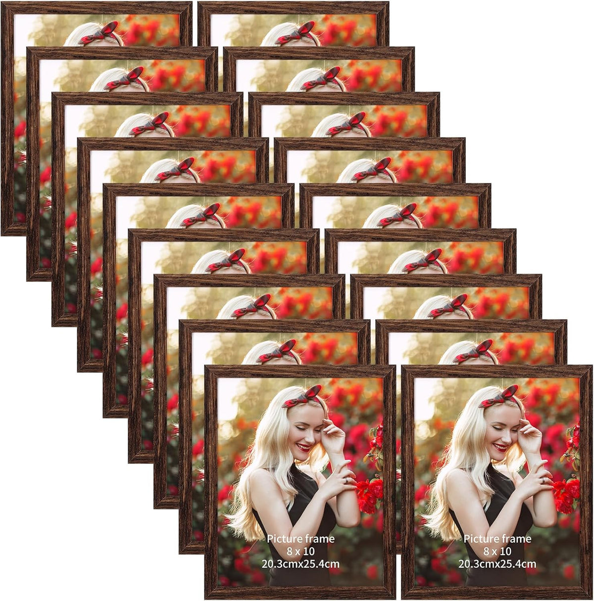 PETAFLOP Wooden Bulk 8x10 Picture Frame Set of 18, Rustic Brown Photo Frames Fits 8 by 10 for Wall