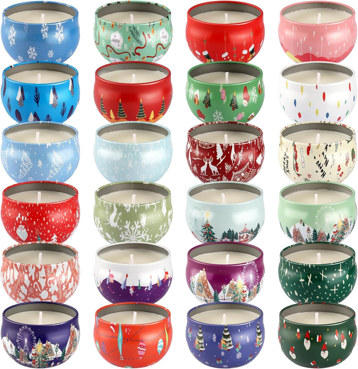 24Pack Christmas Scented Candle Tins Gift Set - Soy Wax Festive Candles 2.5oz- Long Lasting Burn