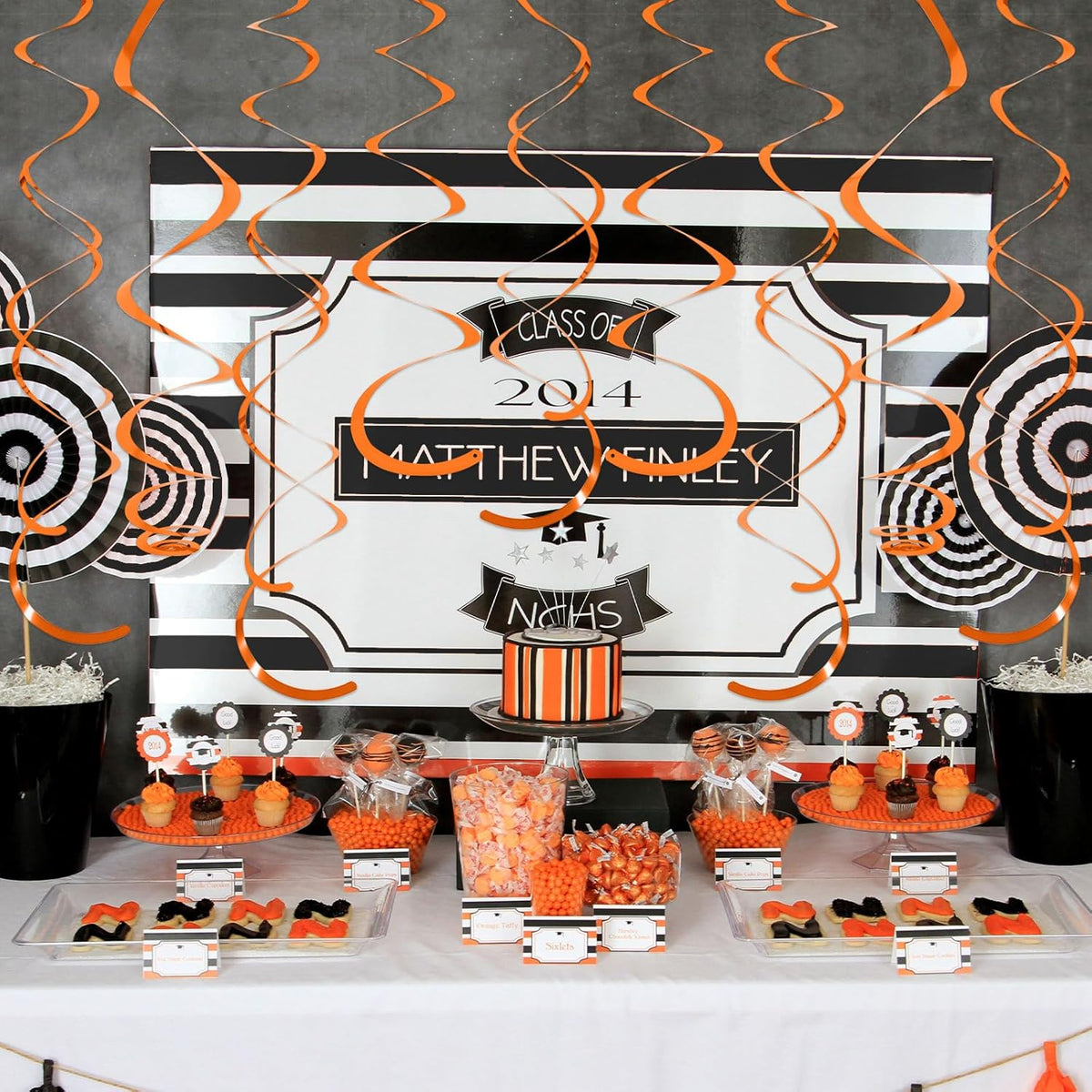24 PCS Orange Hanging Swirl, Sparkle Ceiling Decorations, Plastic Streamer Party Decorations with