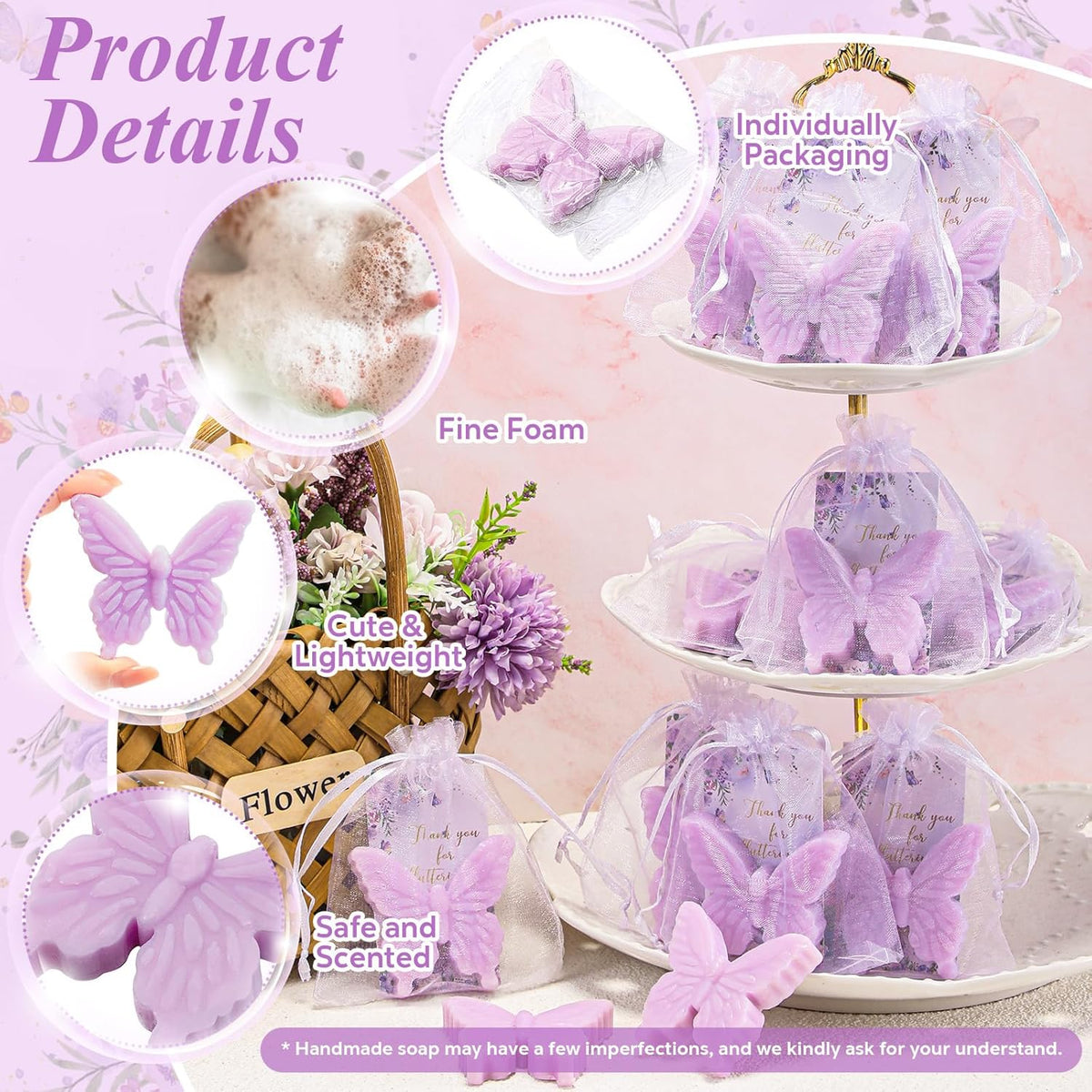 Dunzy 100 Set Butterfly Theme Baby Shower Favors for Guests Butterfly Soap Favors with Thanks You