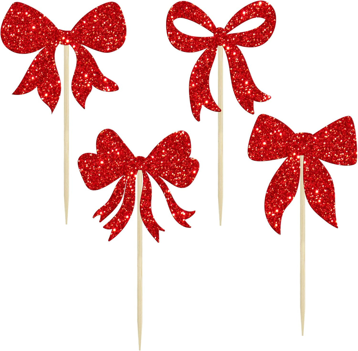 Gyufise 36Pcs Bow Cupcake Toppers Glitter Bowknot Cupcake Picks Bow Tie Birthday Decorations
