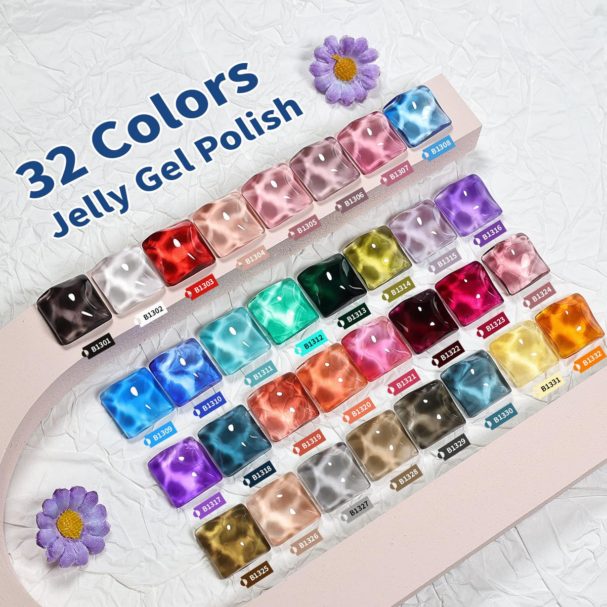 JODSONE 32 Colors Jelly Gel Nail Polish Kit with U V Light Crystal Transparent Classic Color 4