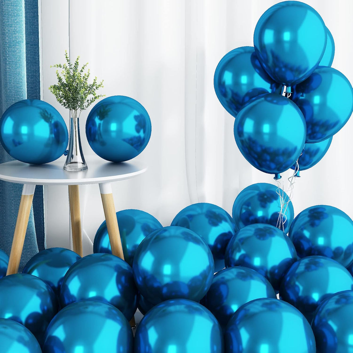 Chrome Blue Balloons, 50 PCS 10 Inch Double-Layered Metallic Light Blue Balloons, Shiny Thick