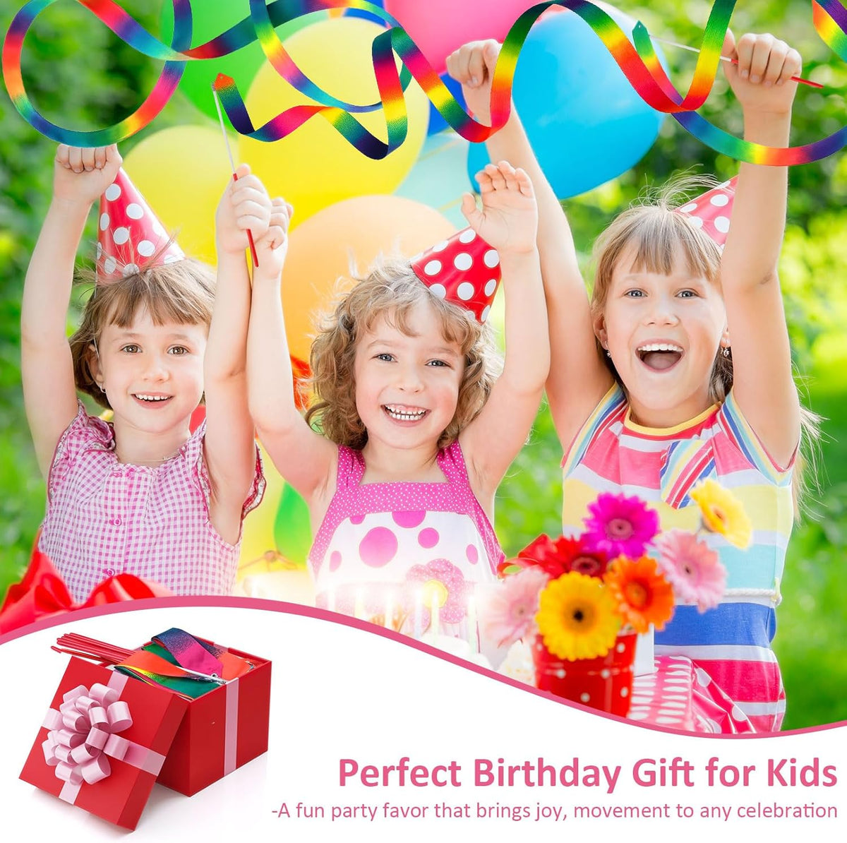 12 Pack Dance Ribbons for Kids, Dance Class, Birthday Party, Gymnastics, Princess Party Favors