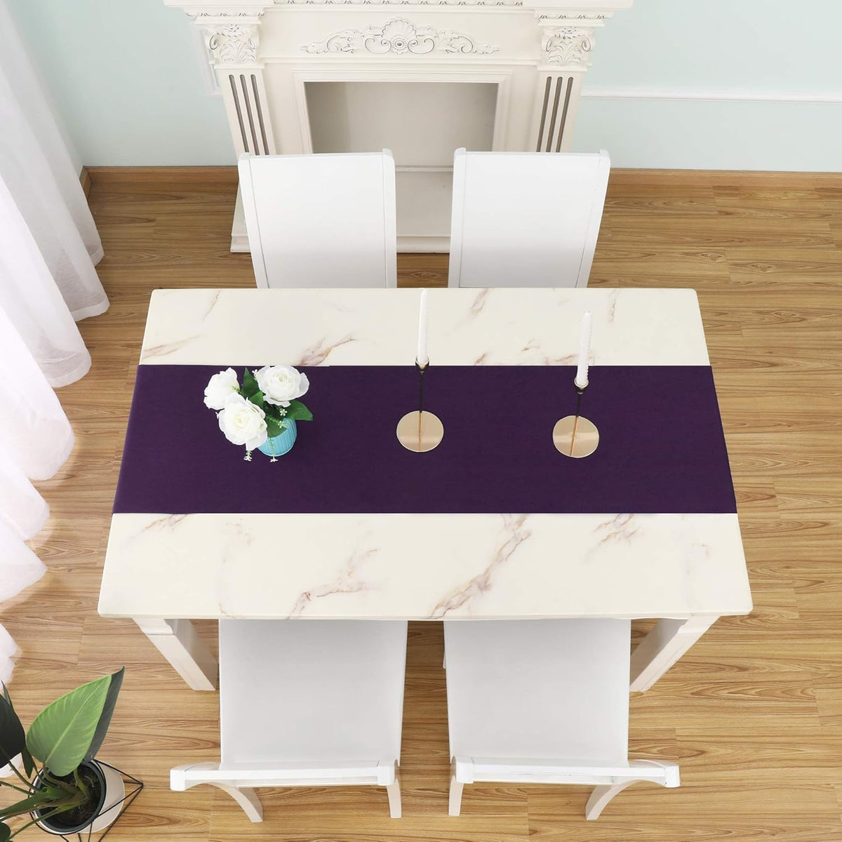 DUALIFE Plum Purple Table Runner for Wedding, Table Runners Fit Rectange and Round Table
