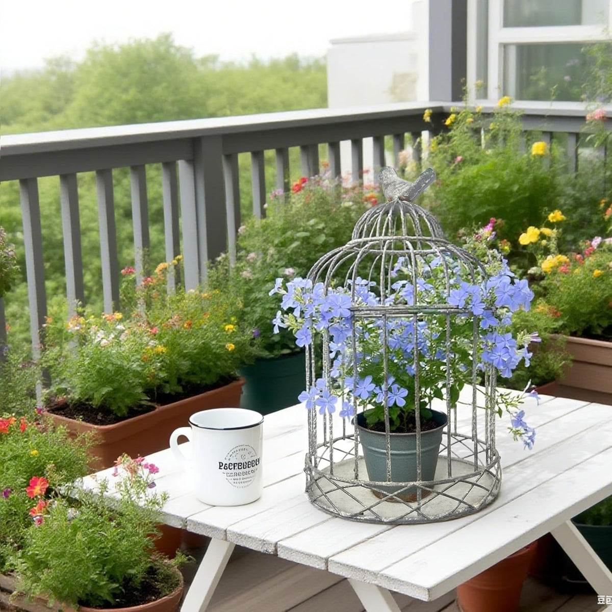 Rustic Farmhouse Metal Planter Holder Vintage Birdcage Candle Holder Distressed Deractive Flower