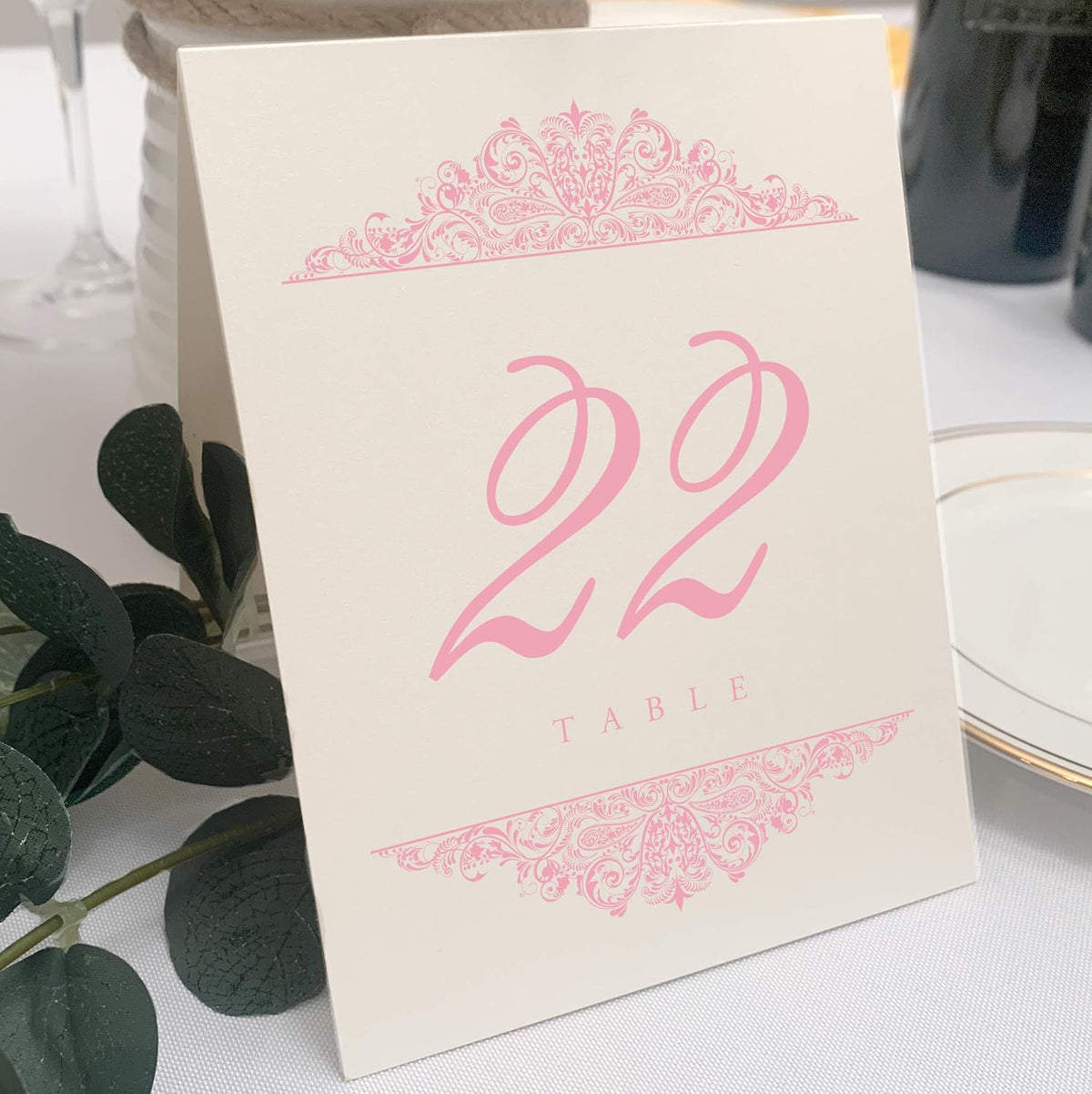 Paisley Wedding Table Numbers (Select Color/Quantity), Champagne, Pink, 1-150, Double Sided, Tent