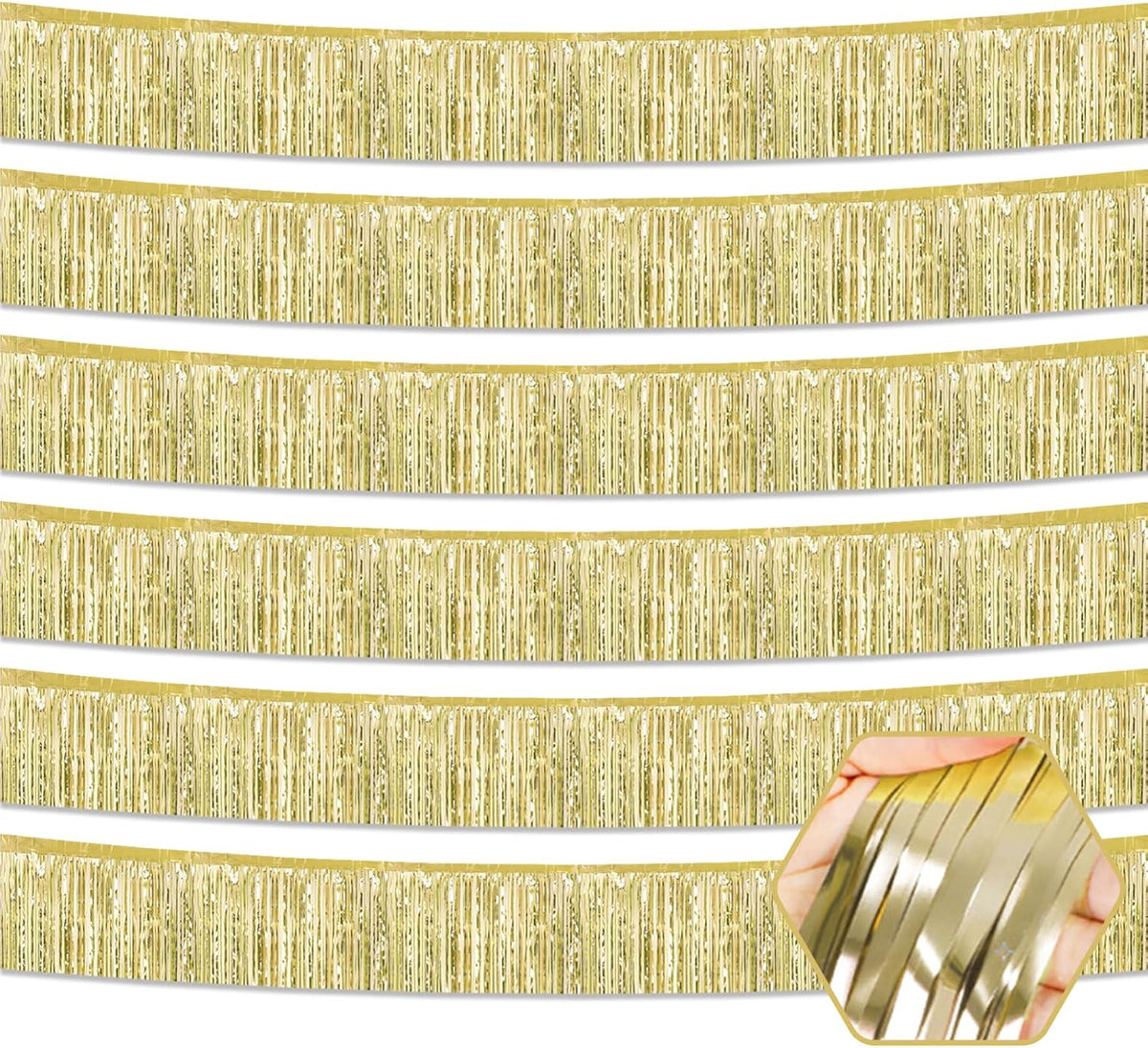 6 Pack 10 Feet Light Gold Foil Fringe Garland Metallic Tinsel Streamers Banner Wall Hanging Curtain