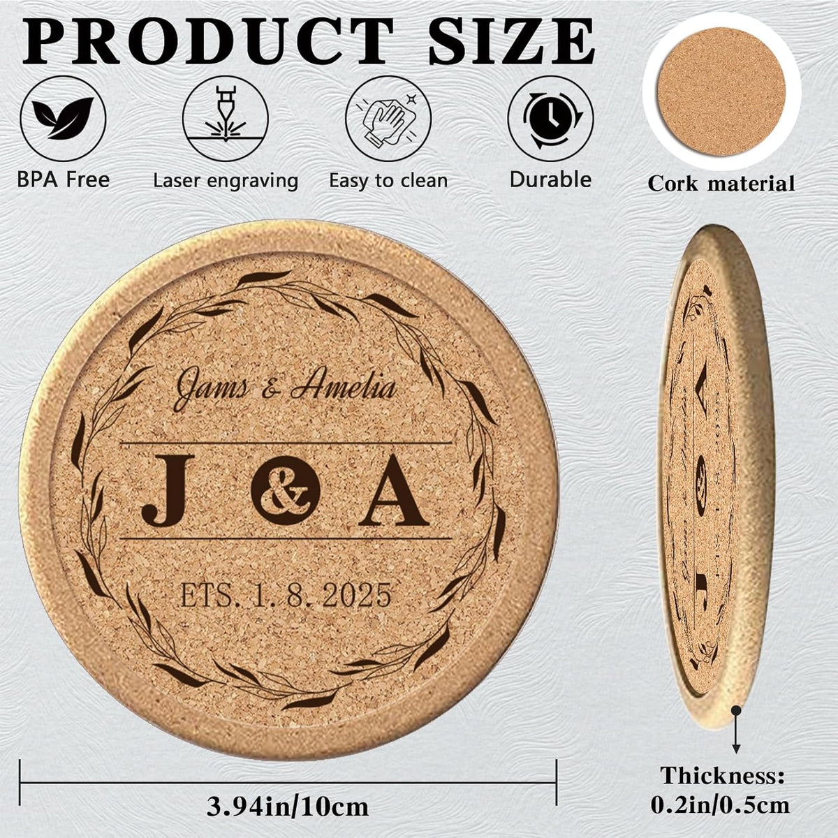 Custom Coasters Personalized Cork Coasters Bulk with Logo Wedding Personalized Cork Natural Wood