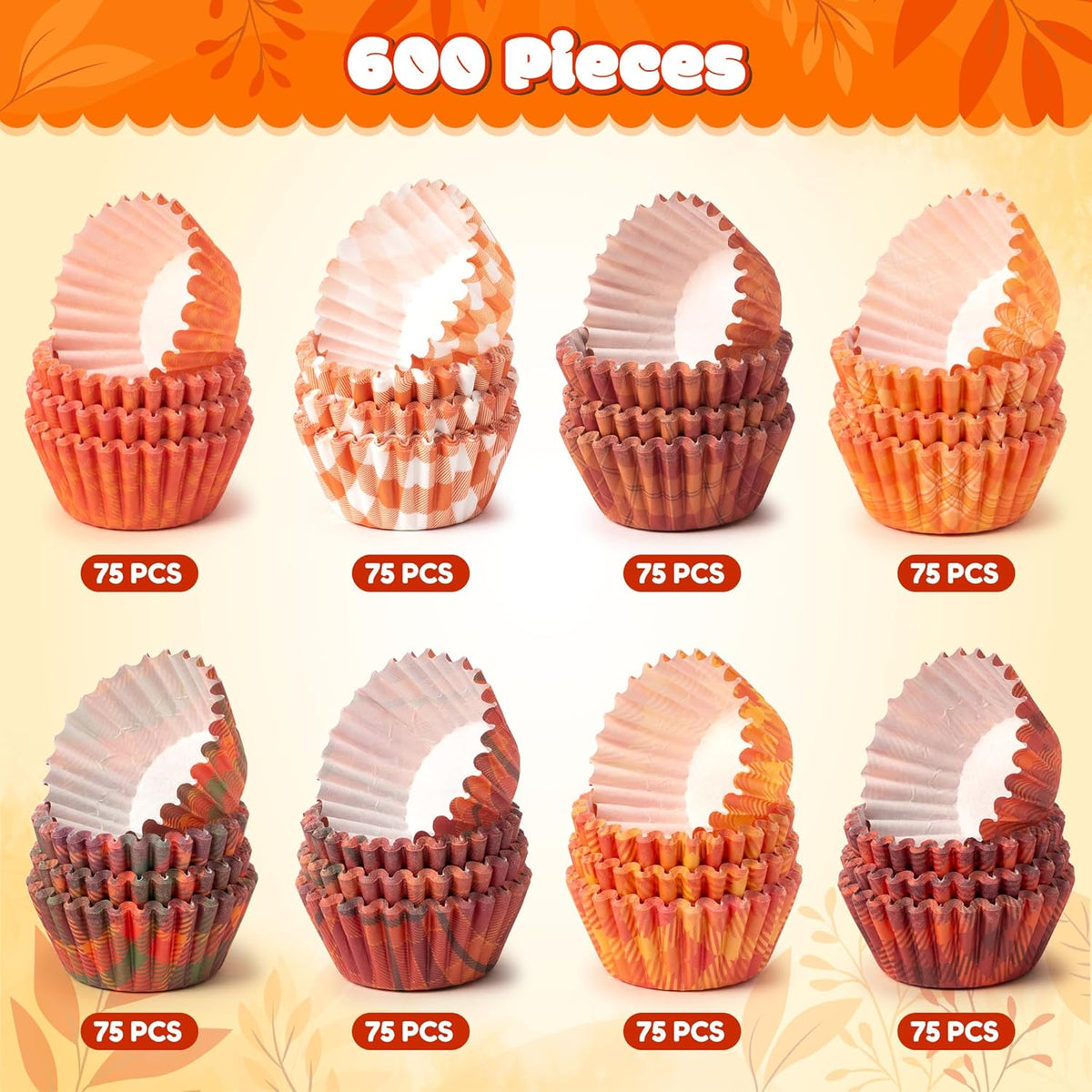 COcnny Fall Mini Cupcake Liners - 600pcs Autumn Plaid Muffin Small Paper Cupcakes Baking Cups