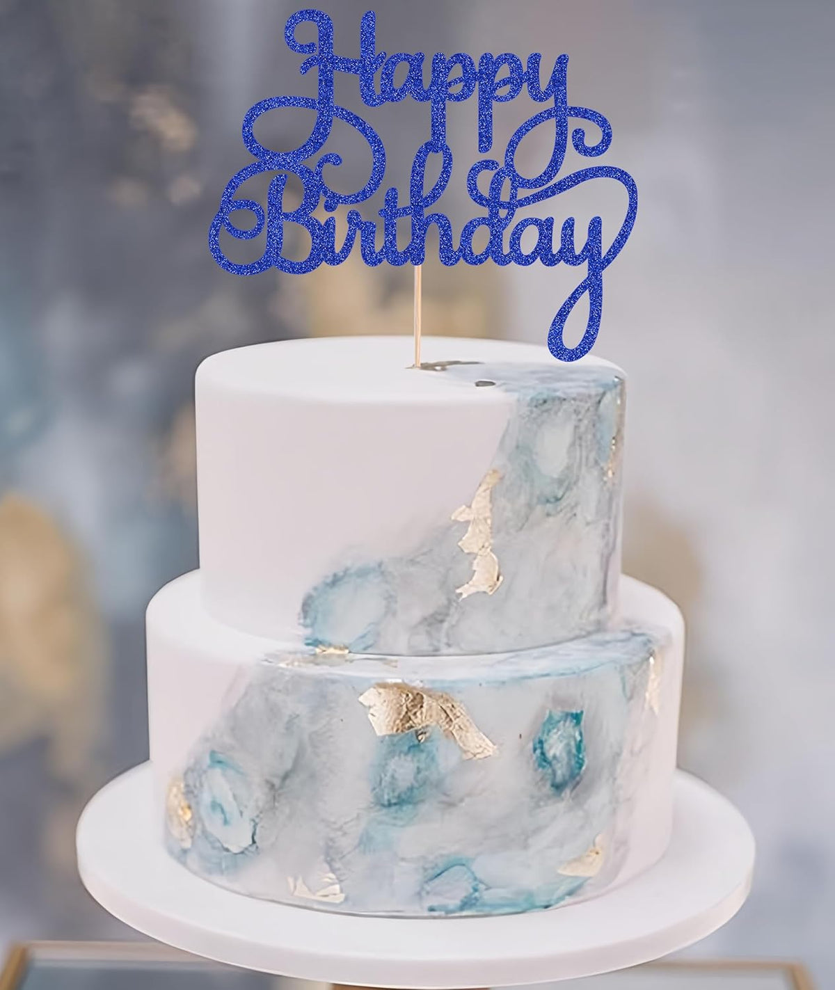 Happy Birthday Cake Topper - Royal Blue Glitter Birthday Party Cake Decoration Supplies - Happy