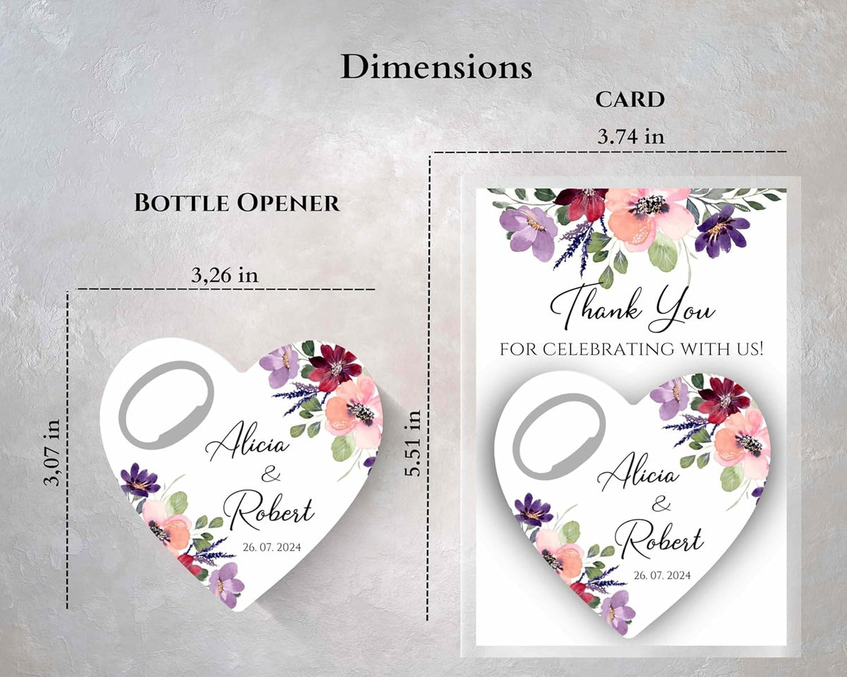 Wedding Bottle Opener Favors for Guests in Bulk, Hearts Shape Bottle Opener, Personalized Party