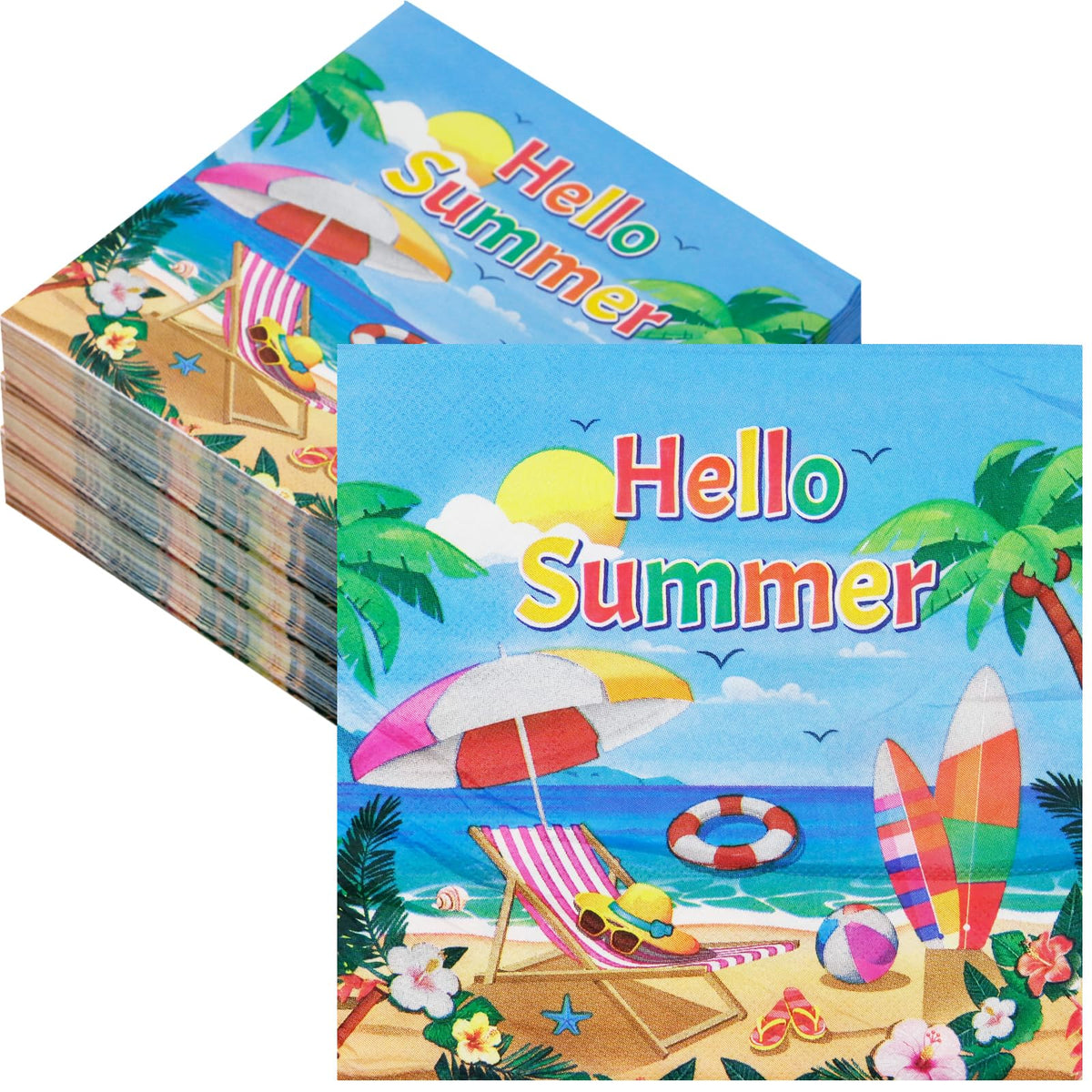 Decodinli 50 PCS Summer Beach Party Paper Napkins, Beach themed Disposable Napkins, Beach Birthday