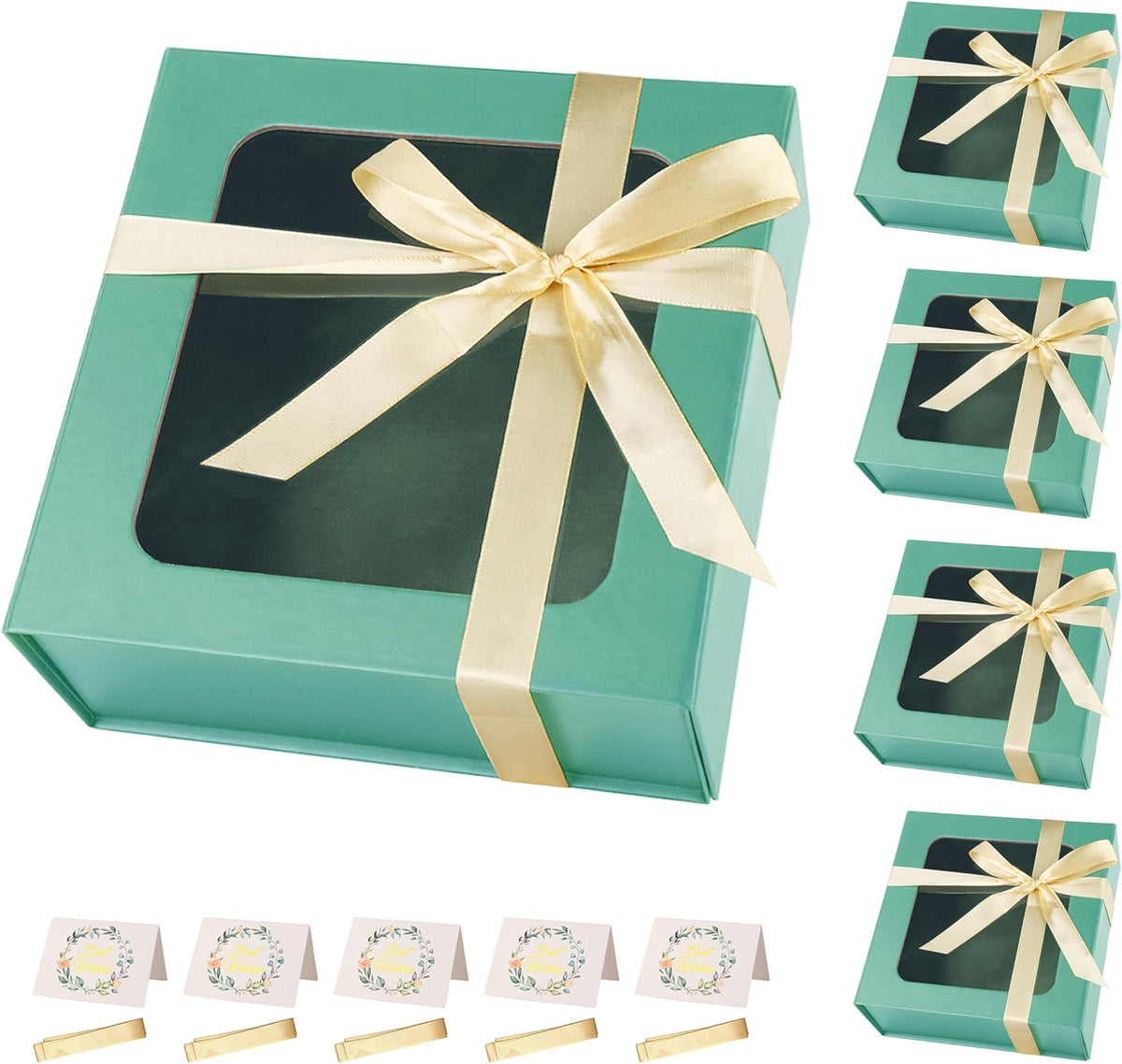 Light Green Gift Boxes with Window,7.5"x7.5"x3.1" Bridesmaid Boxe for Gift Giving,Birthday Gift Box