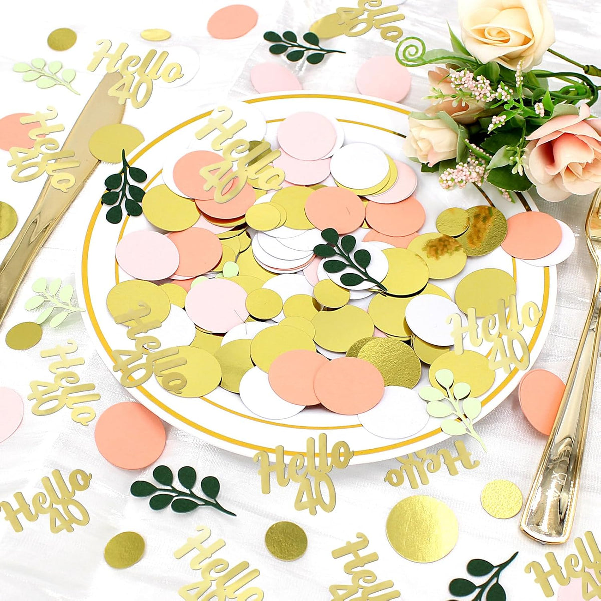300PC 40TH Birthday Confetti for Table Pink and Sage Green Happy 40TH Birthday Decorations for