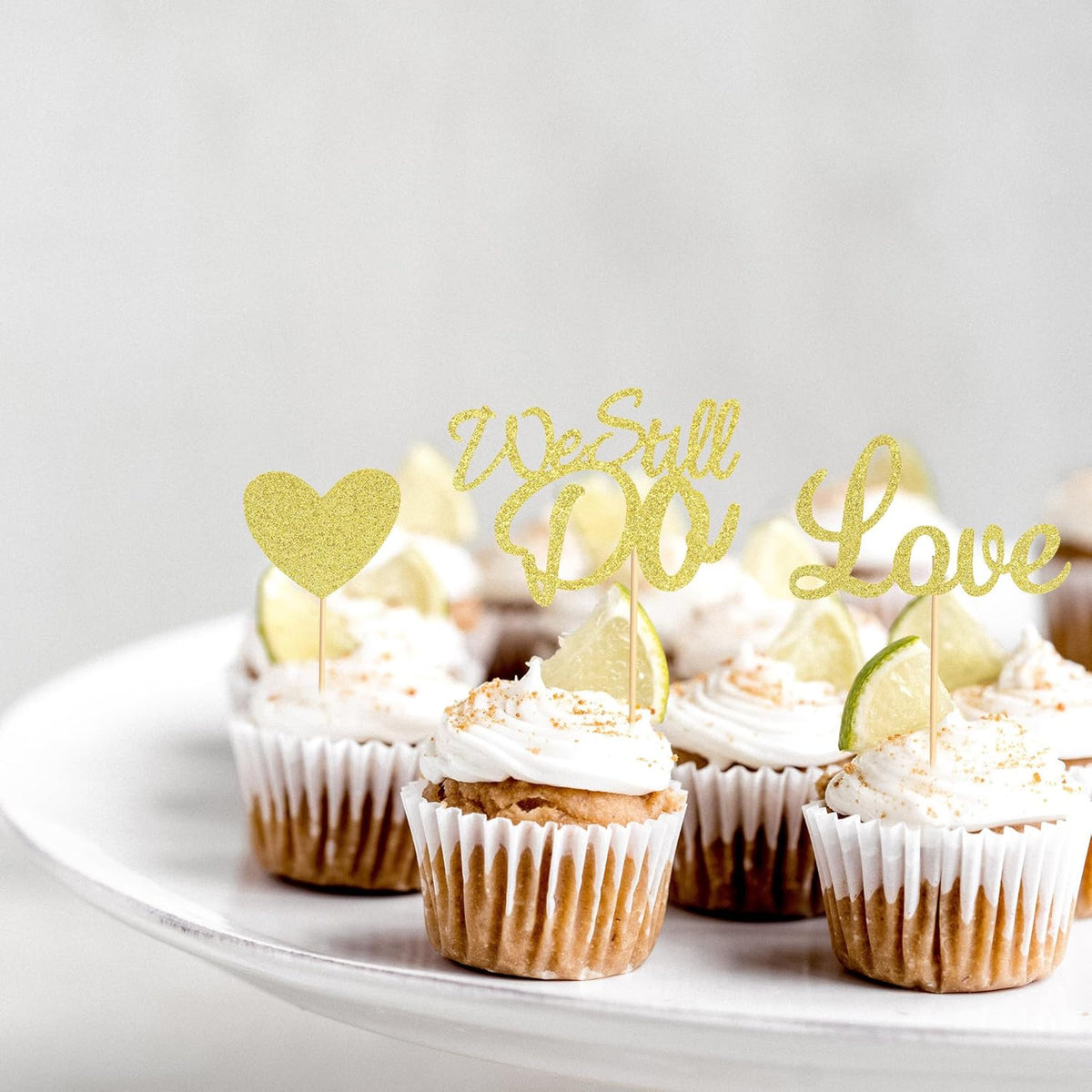 24Pcs We Still Do Cupcake Toppers Glitter Love Heart Marriage Anniversary Cupcake Picks Bridal