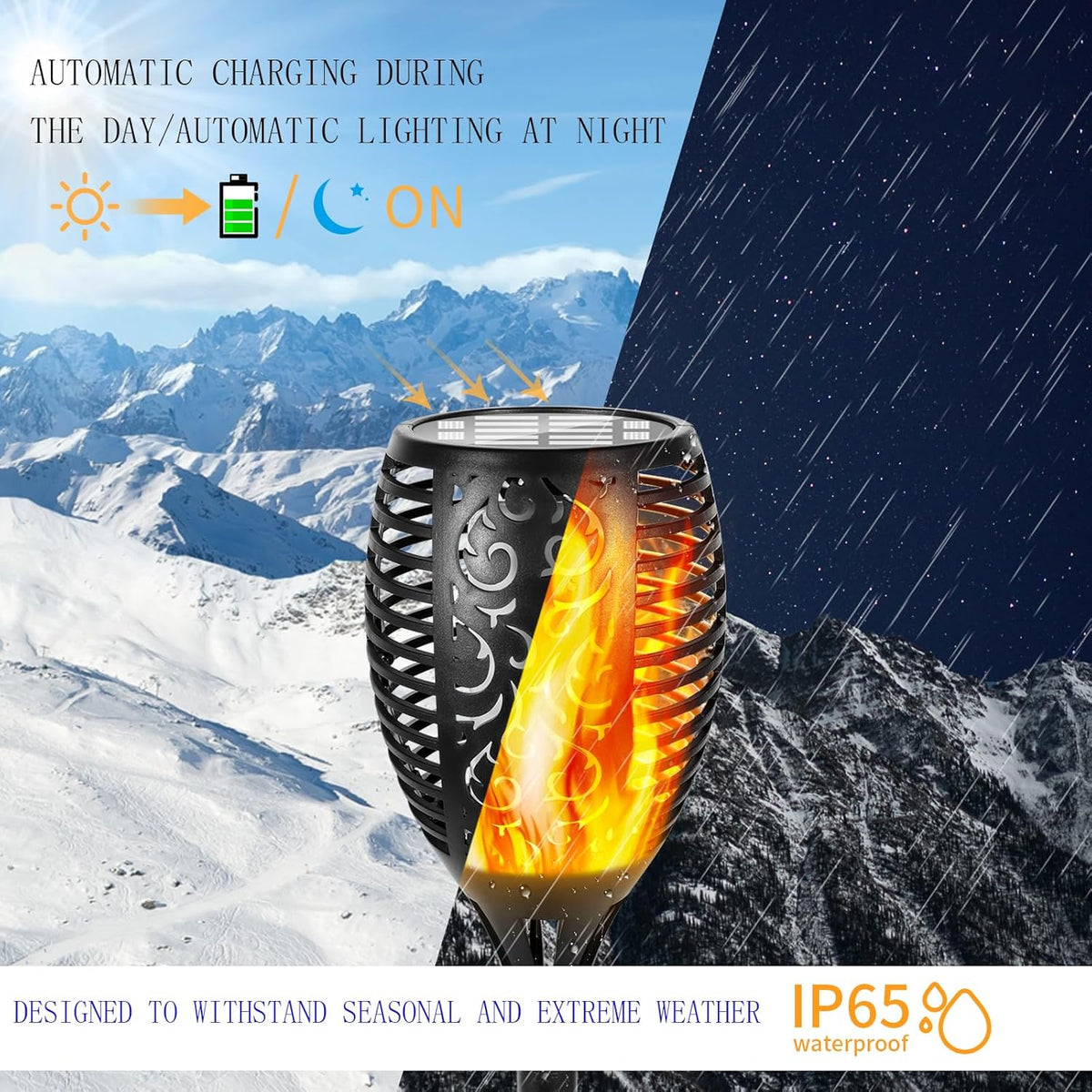 I-SHUNFA 96 LED Outdoor Waterproof Solar Torch Lights with 3 Modes—Flickering Flame, Fade Effect